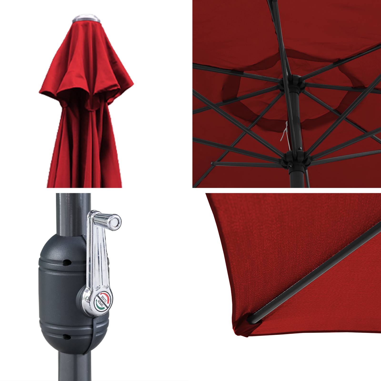 Ø3.5m Sonnenschirm Schirm UV40+ Gartenschirm Solar Garten 4 Farben,Rot