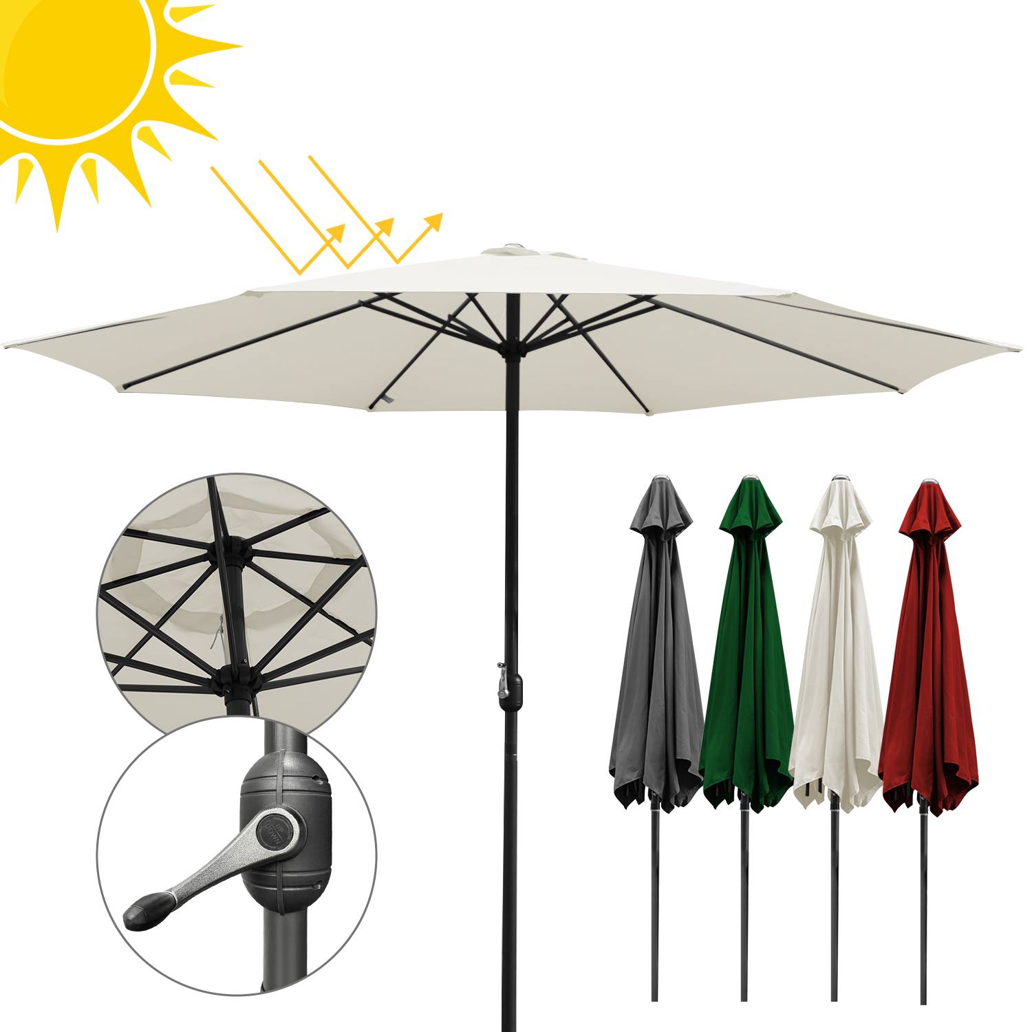 Ø3.5m Sonnenschirm Schirm UV40+ Gartenschirm Solar Garten 4 Farben,Beige