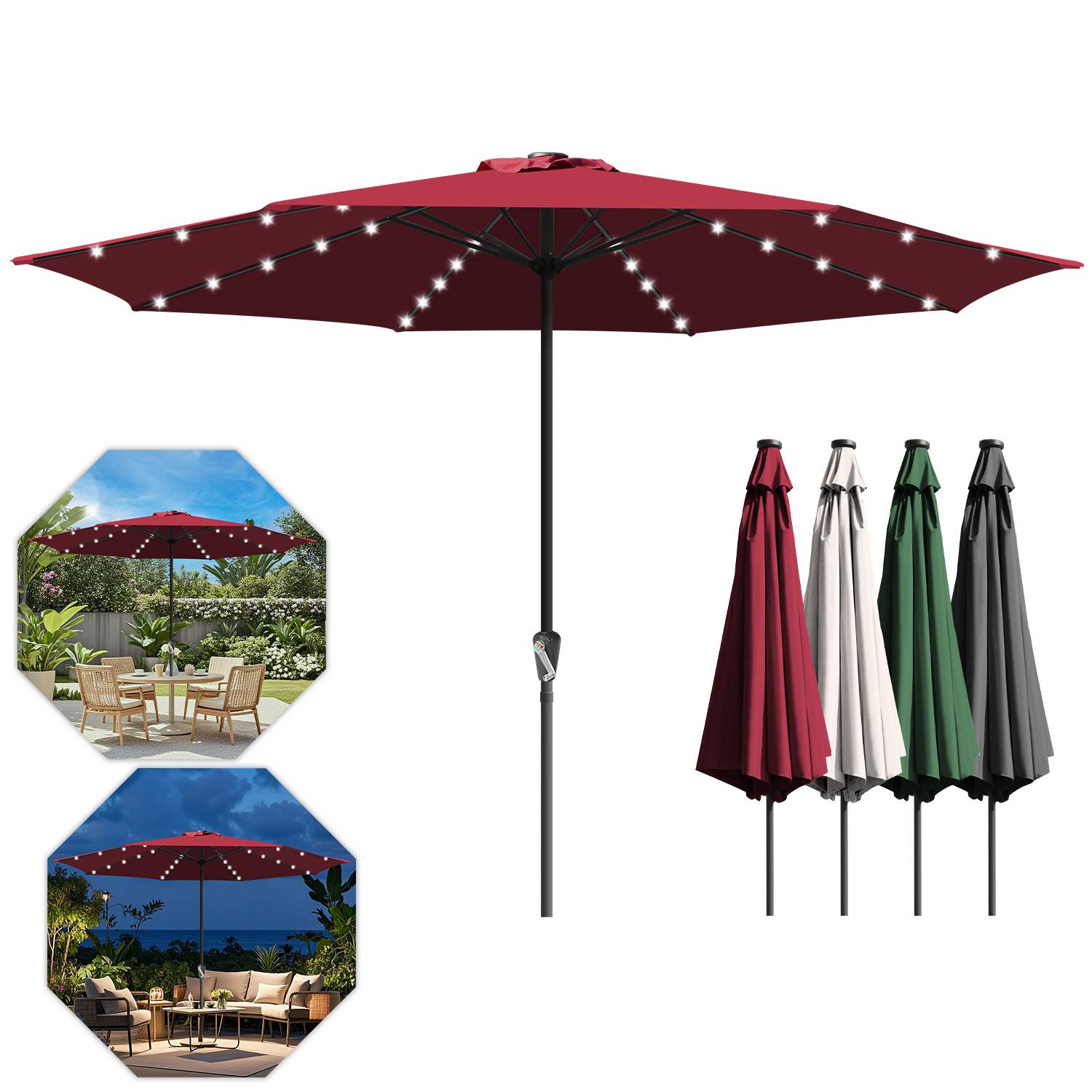 Ø350cm Sonnenschirm Schirm UV40+ Gartenschirm Terrasse Garten UV-Schutz LED Solar,Grün
