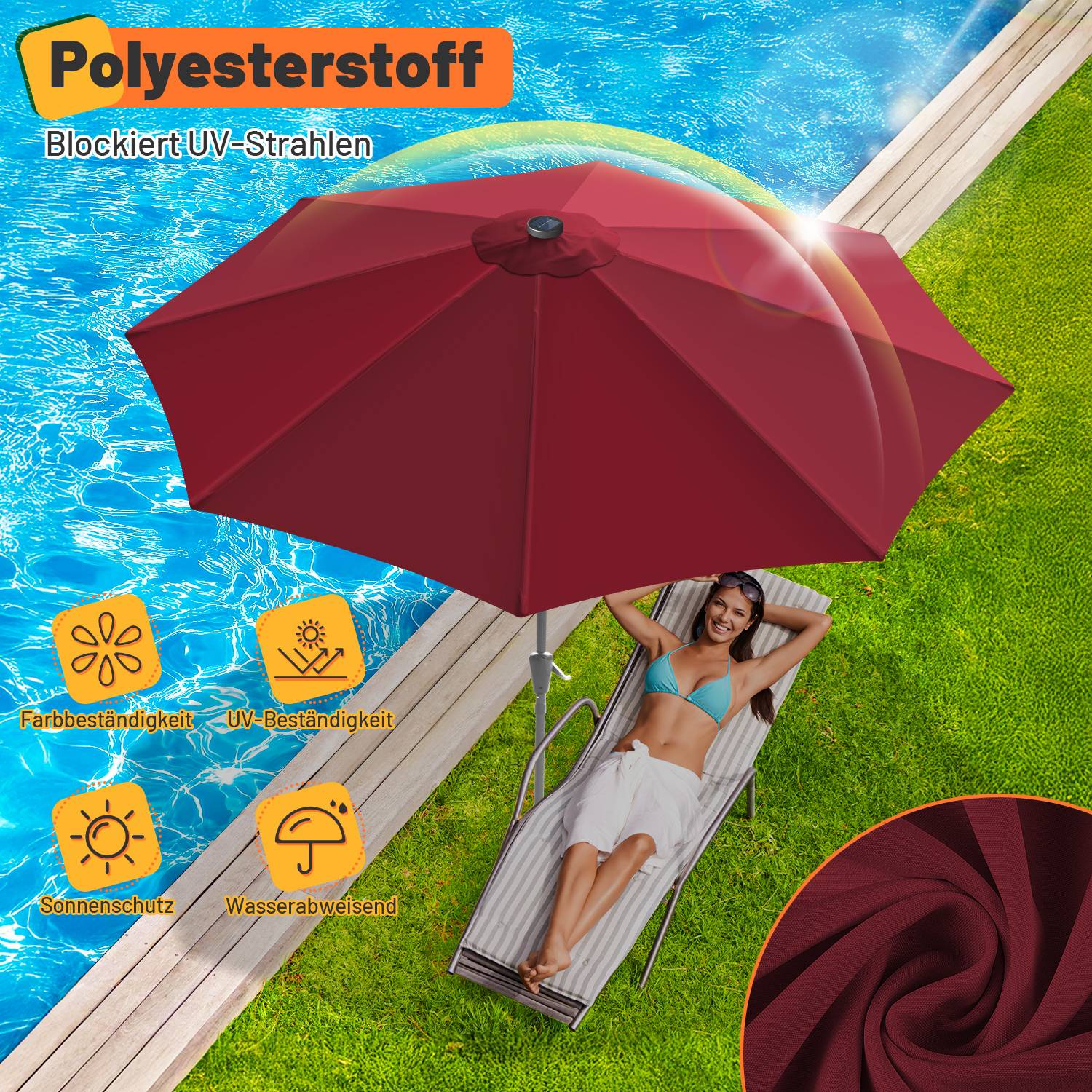 Ø350cm Sonnenschirm Schirm UV40+ Gartenschirm Terrasse Garten UV-Schutz LED Solar,Grün