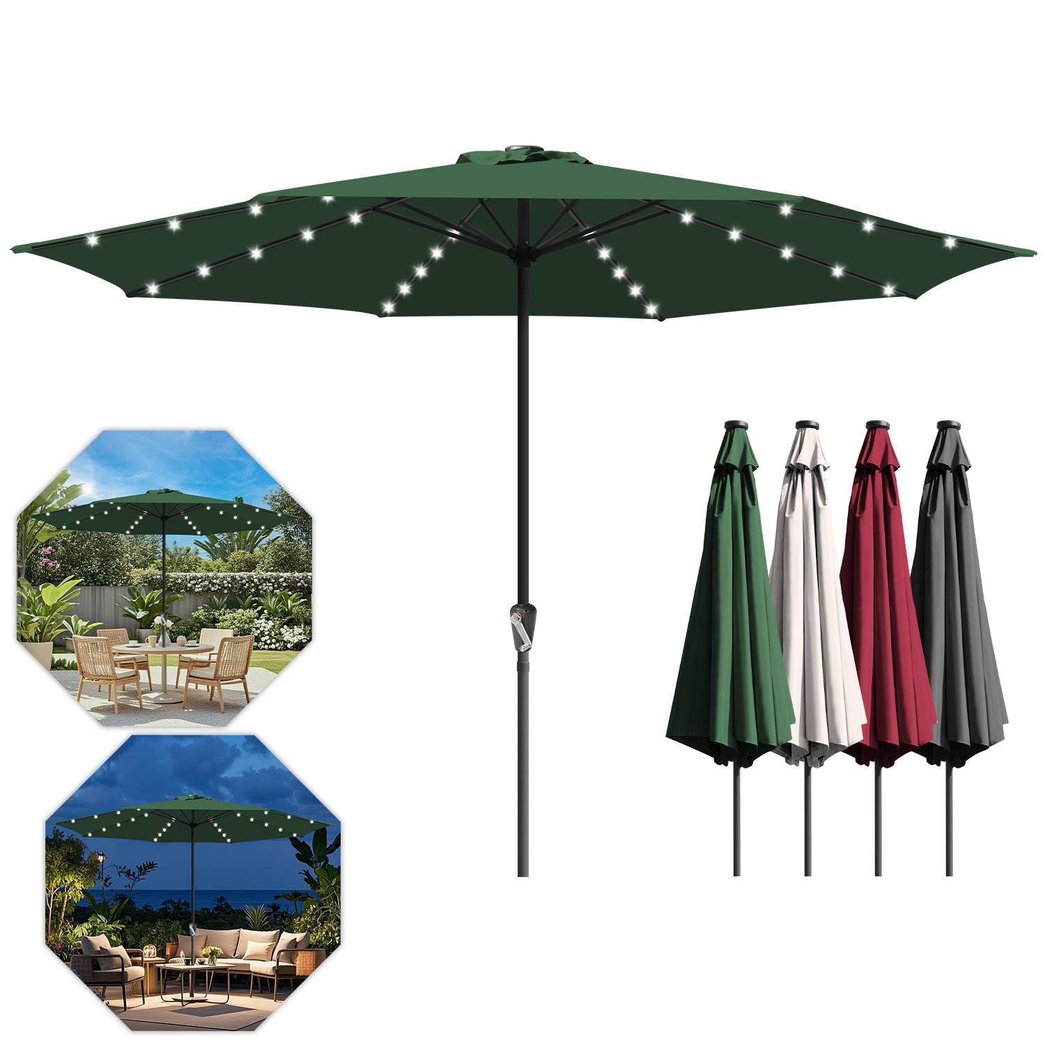 Ø350cm Sonnenschirm Schirm UV40+ Gartenschirm Terrasse Garten UV-Schutz LED Solar,Rot