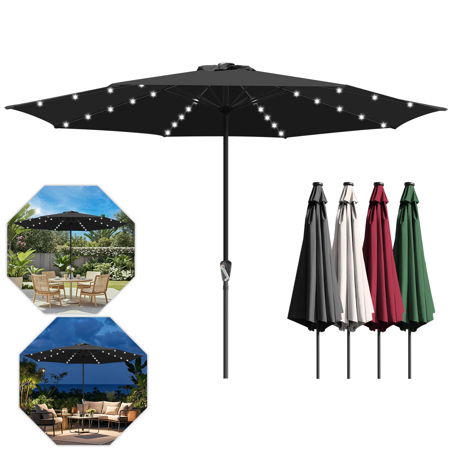 Ø350cm Sonnenschirm Schirm UV40+ Gartenschirm Terrasse Garten UV-Schutz LED Solar,Beige