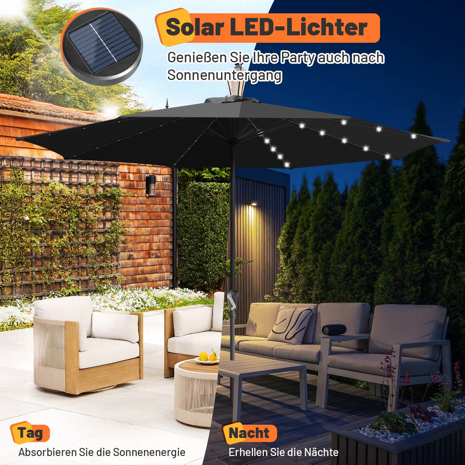 Ø350cm Sonnenschirm Schirm UV40+ Gartenschirm Terrasse Garten UV-Schutz LED Solar,Beige