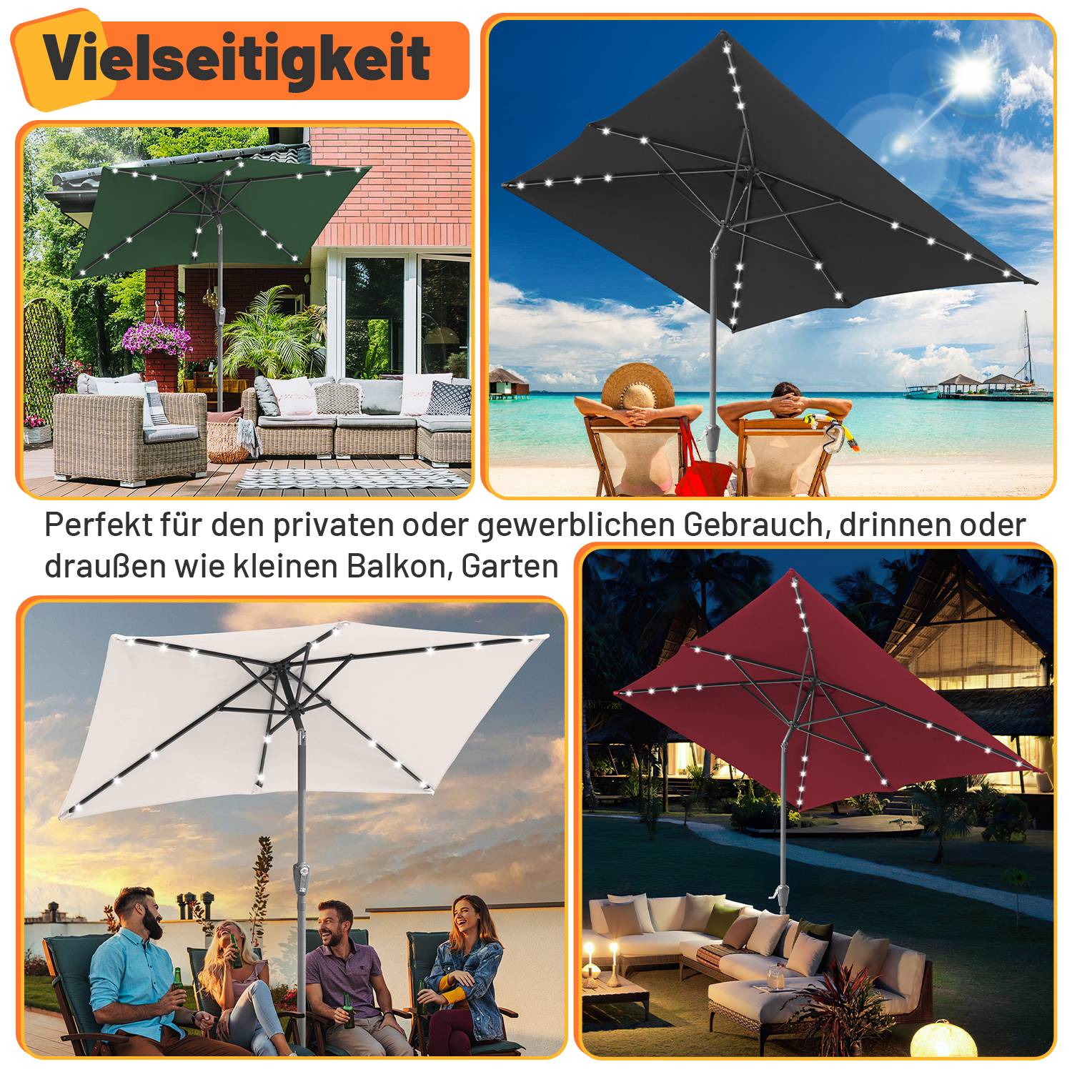 Sonnenschirme Balkonschirm 210 x 140 cm Rechteckig Kippbar Höhenverstellbar mit Kurbel,Beige