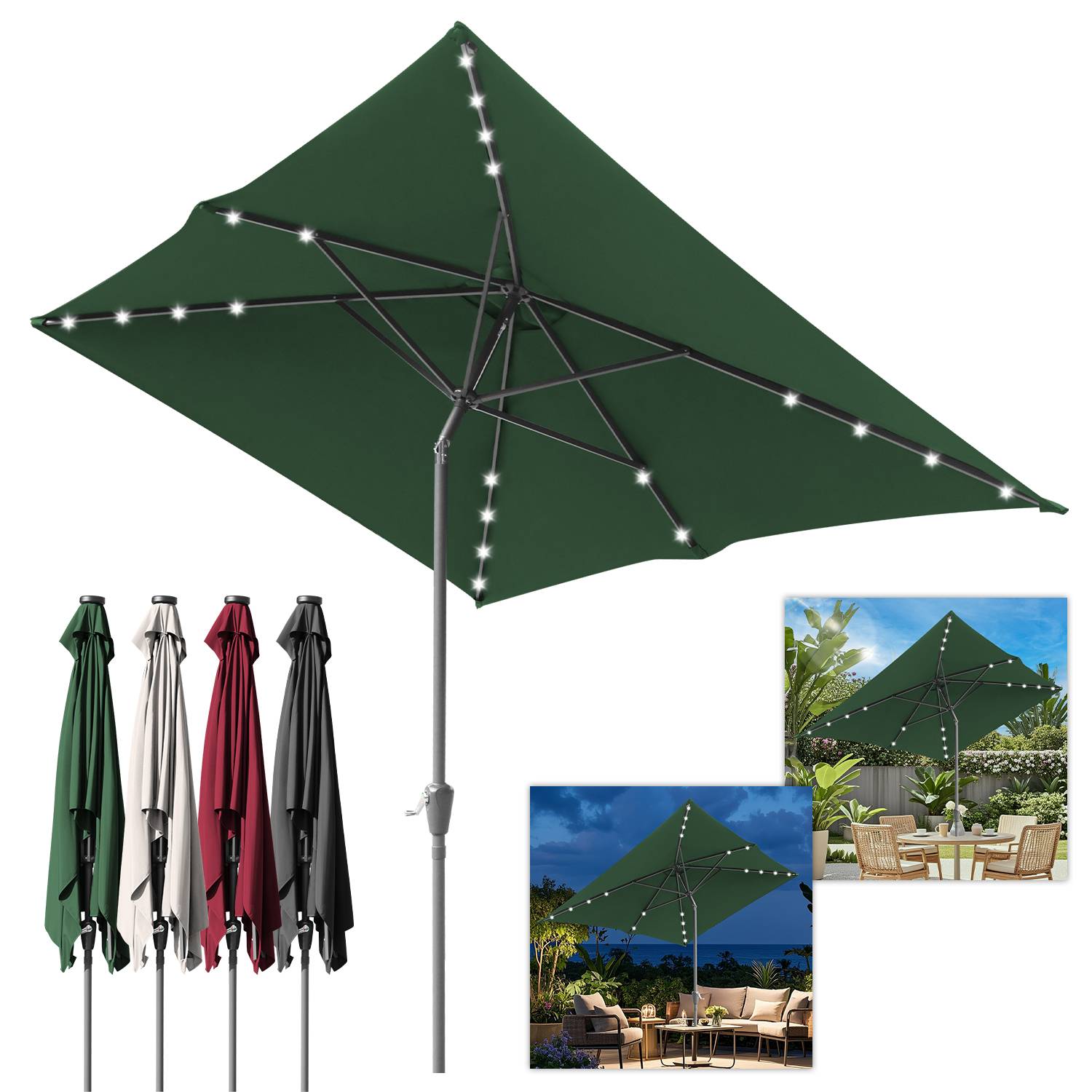 Sonnenschirm 200 x 300cm Gartenschirm Knickbarer Marktschirm Kurbelschirm mit Kurbelvorrichtung,Grün