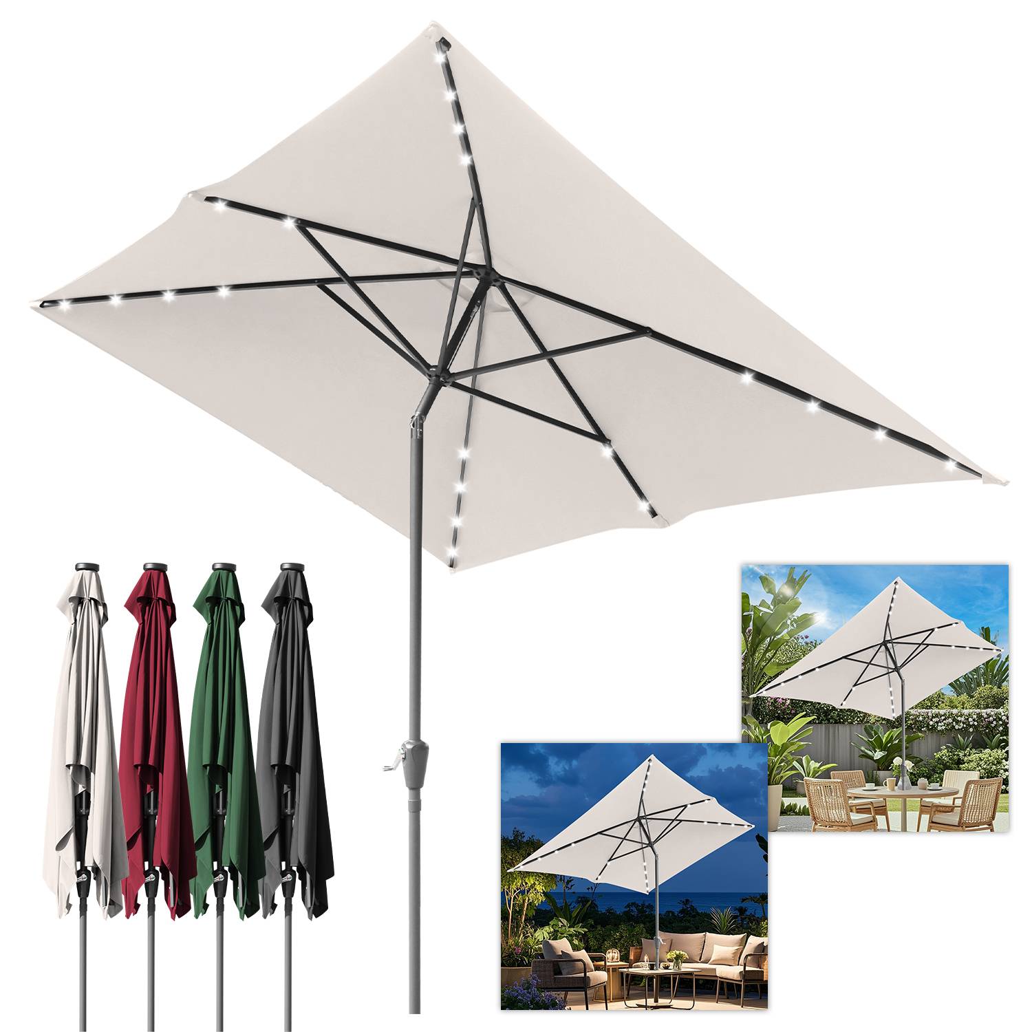 Sonnenschirm 200 x 300cm Gartenschirm Knickbarer Marktschirm Kurbelschirm mit Kurbelvorrichtung,Beige