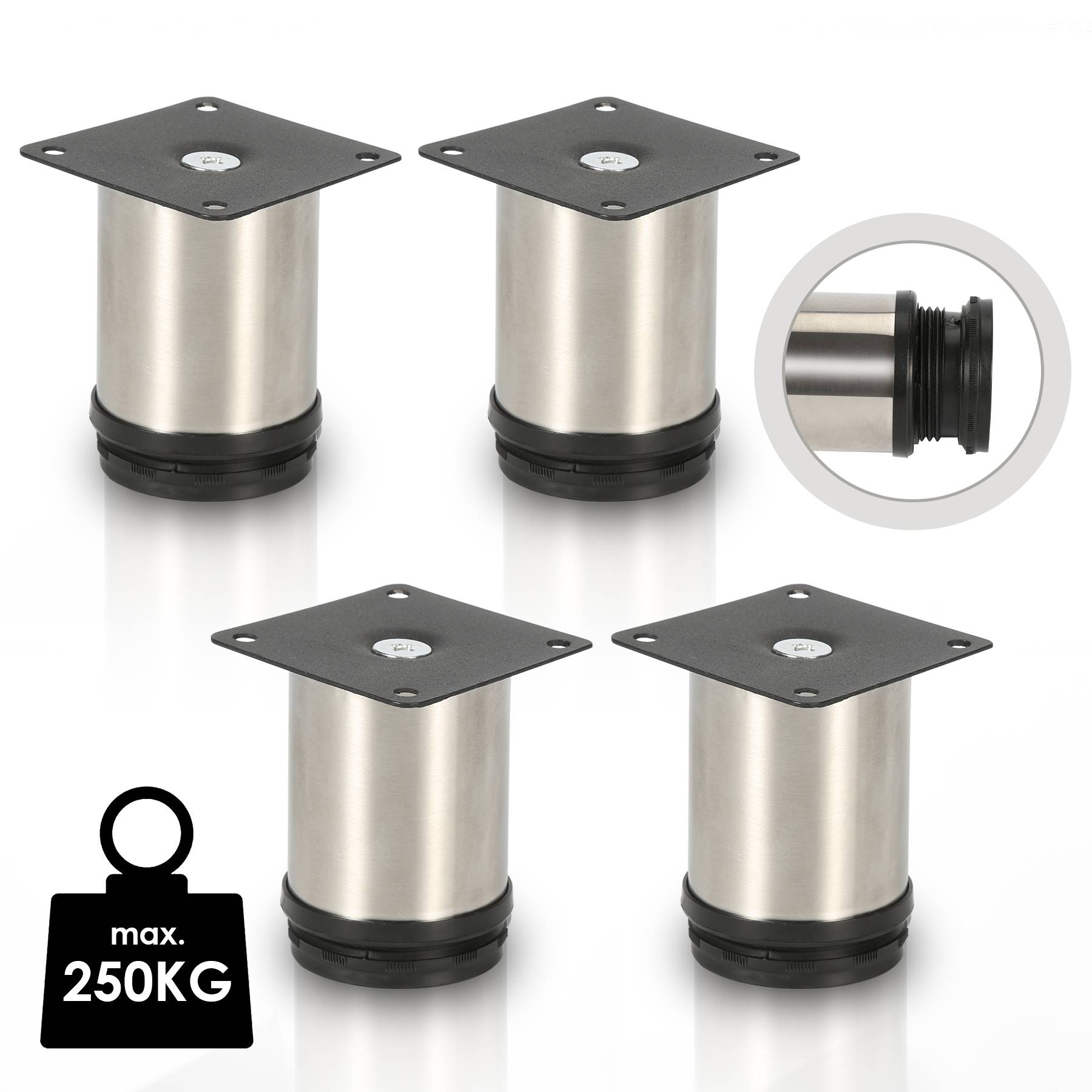 4er Set Möbelfüße Tischbein Set Sofafüße Möbelbeine Bettstützen Sofafüße Schrankfuß Möbelbeine Edelstahl 80mm