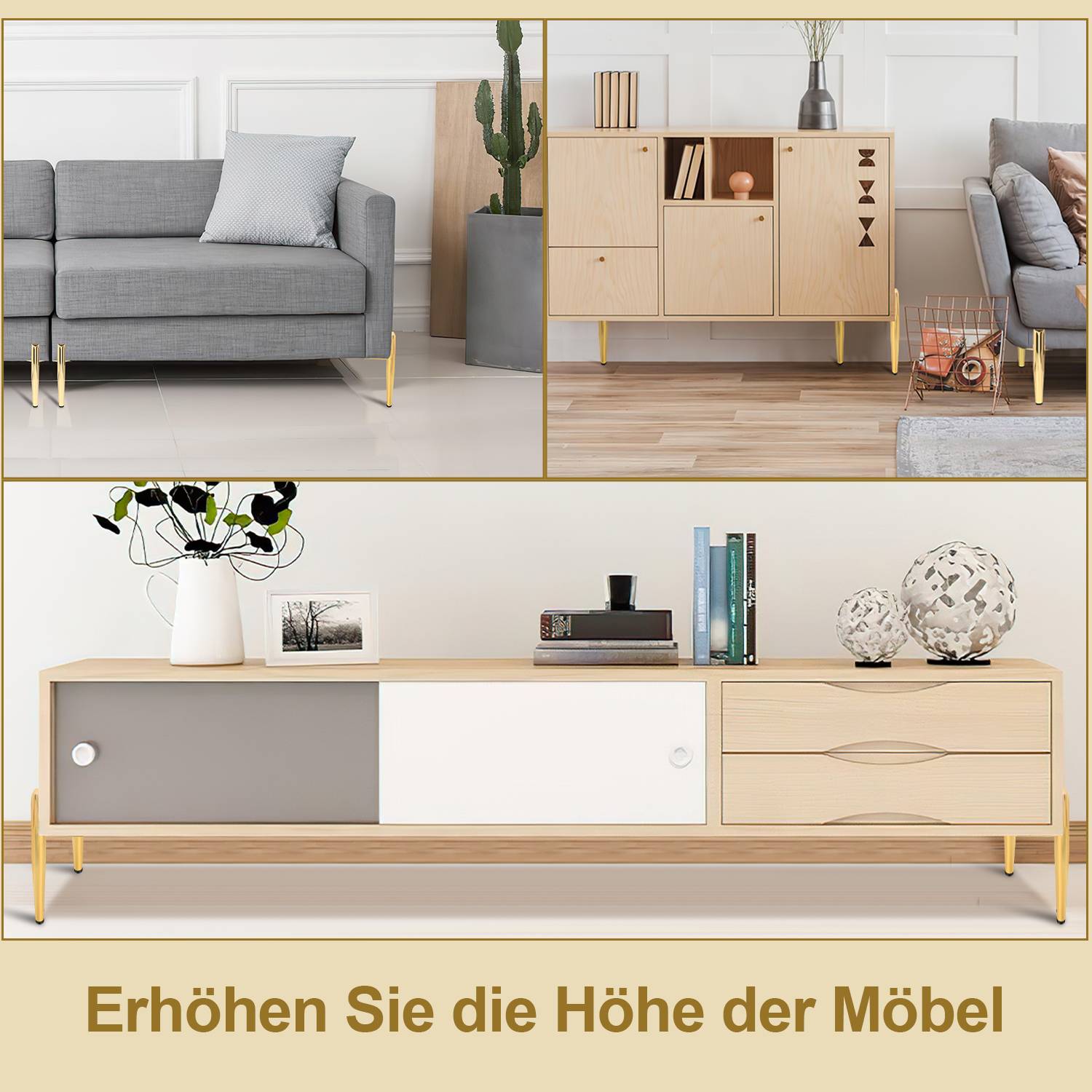 4er Set Möbelfüße Tischbein Set Sofafüße Möbelbeine Bettstützen Sofafüße Schrankfuß Möbelbeine Metall Füße Gold 13cm