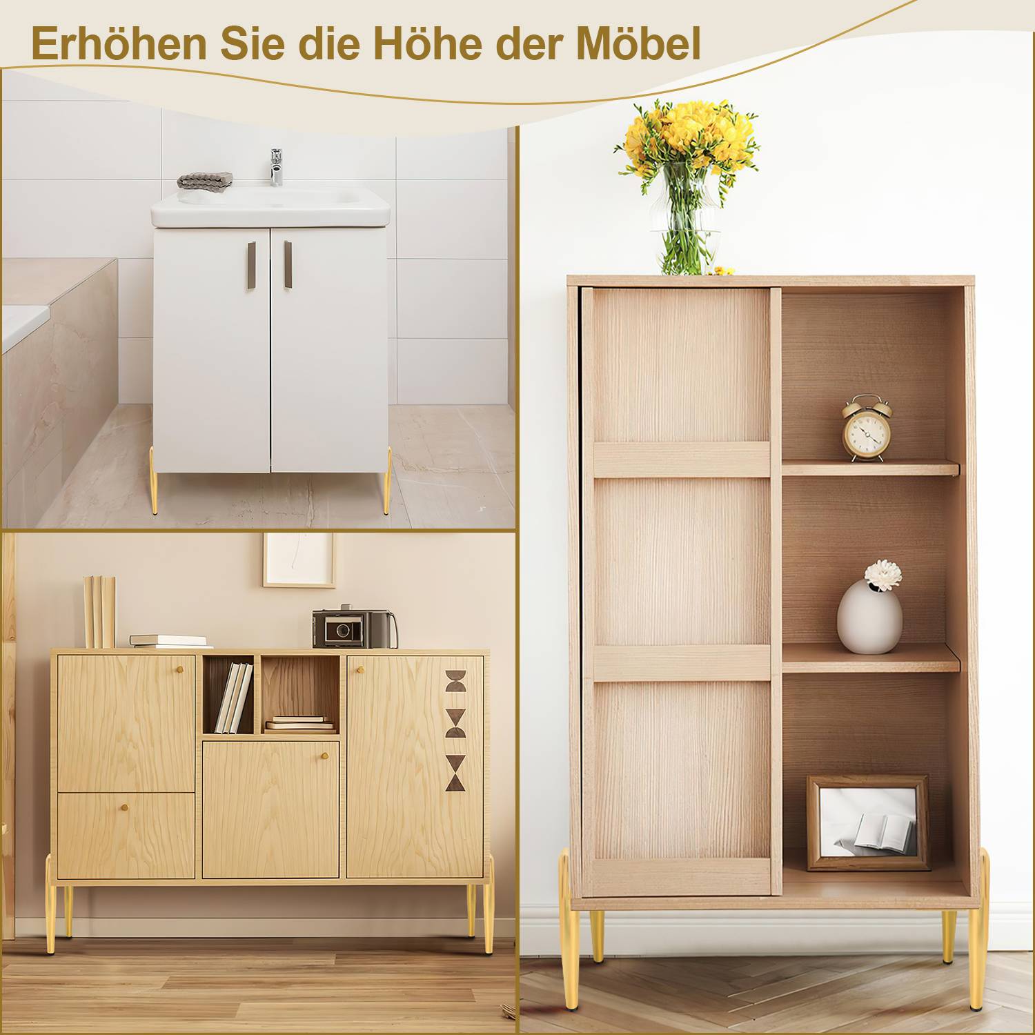 4er Set Möbelfüße Tischbein Set Sofafüße Möbelbeine Bettstützen Sofafüße Schrankfuß Möbelbeine Metall Füße Gold 13cm
