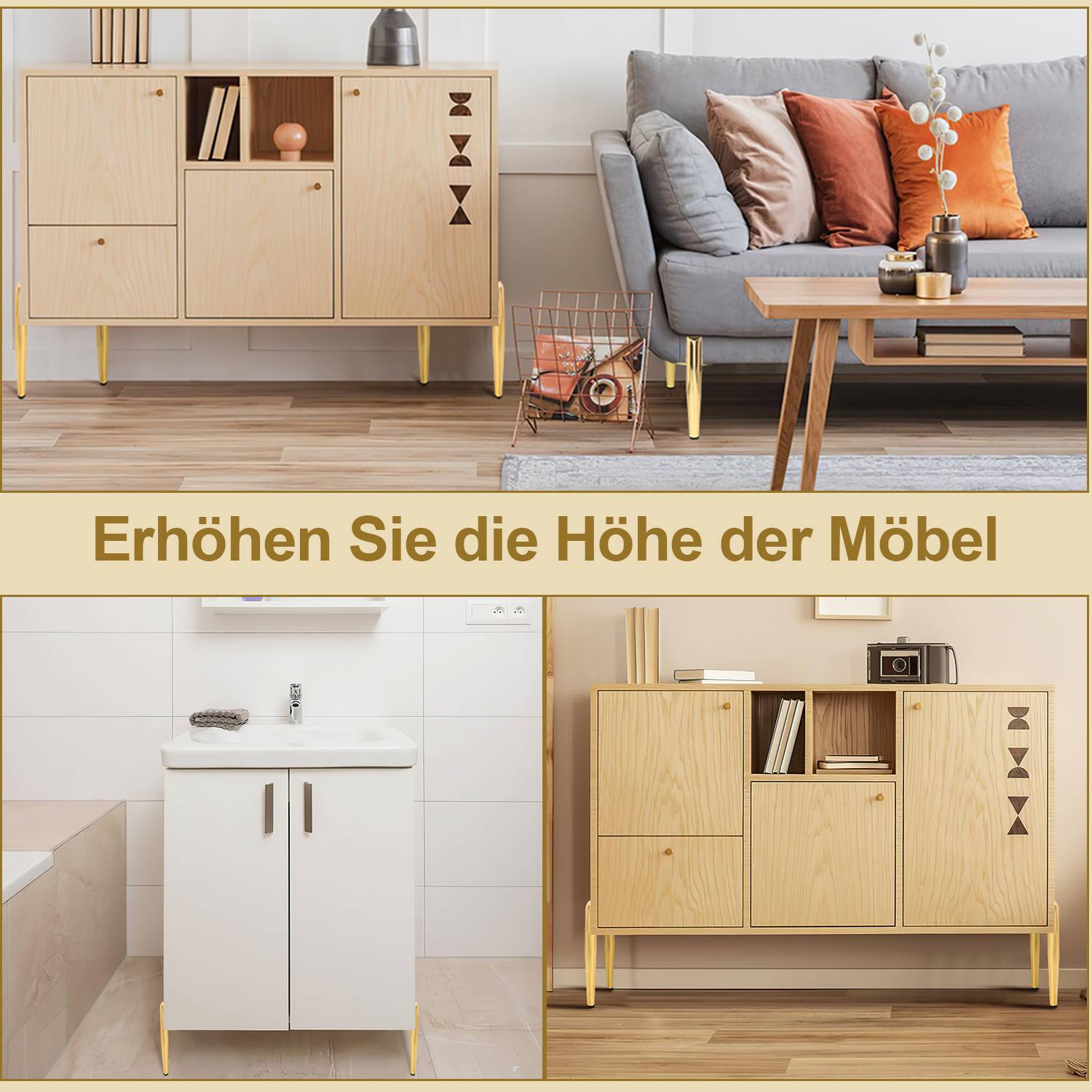 8er Set Möbelfüße Tischbein Set Sofafüße Möbelbeine Bettstützen Sofafüße Schrankfuß Möbelbeine Metall Füße Gold 15cm