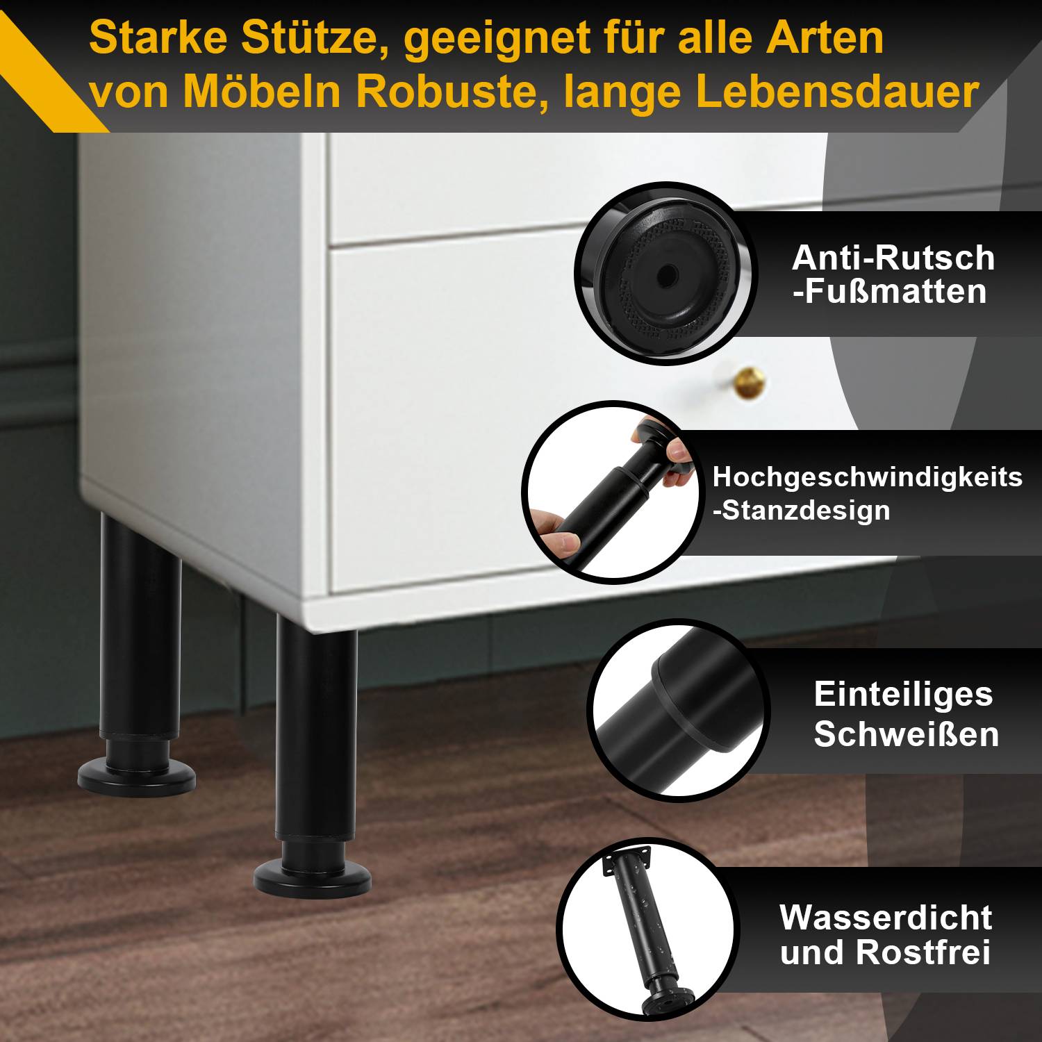 12er Set Möbelfüße Teleskopfuß Set Tischfuß Stützfuß Möbelbeine Möbelbeine Metall Füße Schwarz 12-18cm