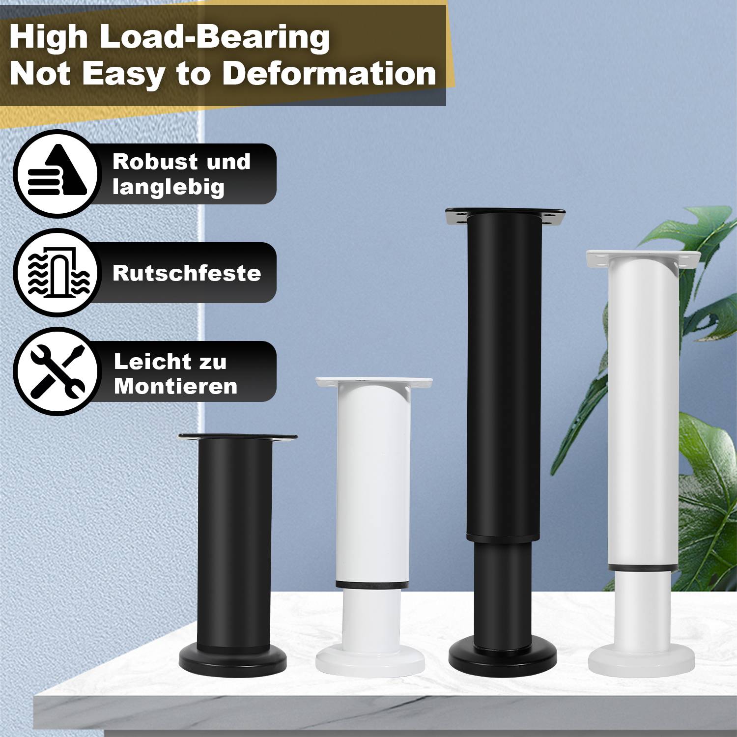 12er Set Möbelfüße Teleskopfuß Set Tischfuß Stützfuß Möbelbeine Möbelbeine Metall Füße Schwarz 12-18cm