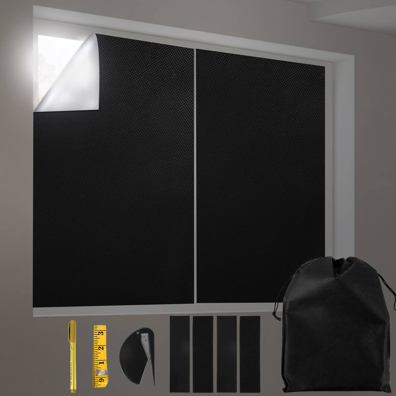 Verdunklungsstoff Sonnenschutz Verdunkelungs Sonnenschutz zu 100% verdunkelnd,Folie mit Thermobeschichtung,lichtundurchlässige für Fenster,145*200cm