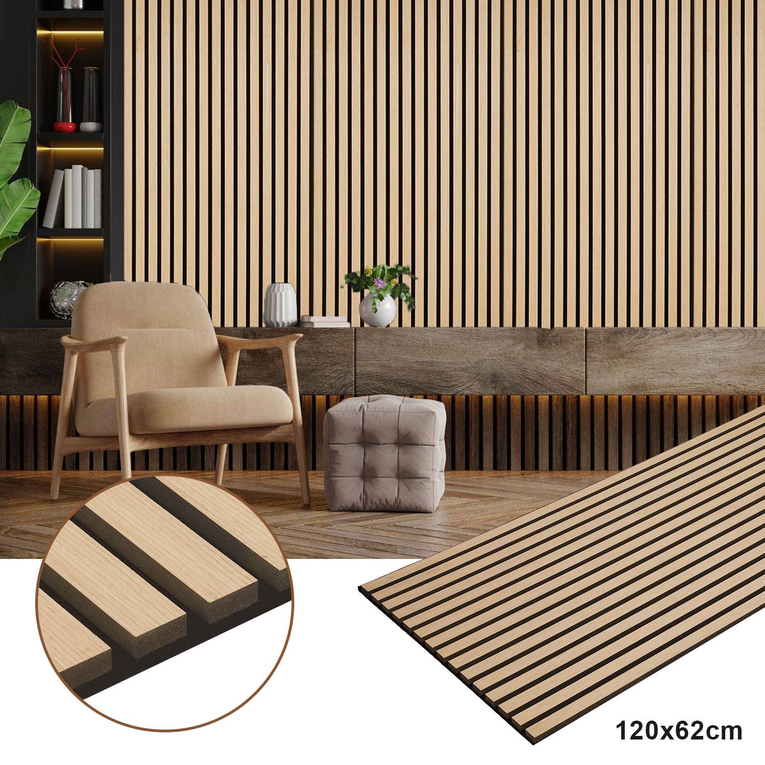 Akustikpaneel Wandpaneel Moderne Wandpaneele Akustik HolzwandHolz 2 Paneele MDF Wandpaneele 120x60x2.1cm Eichenholz