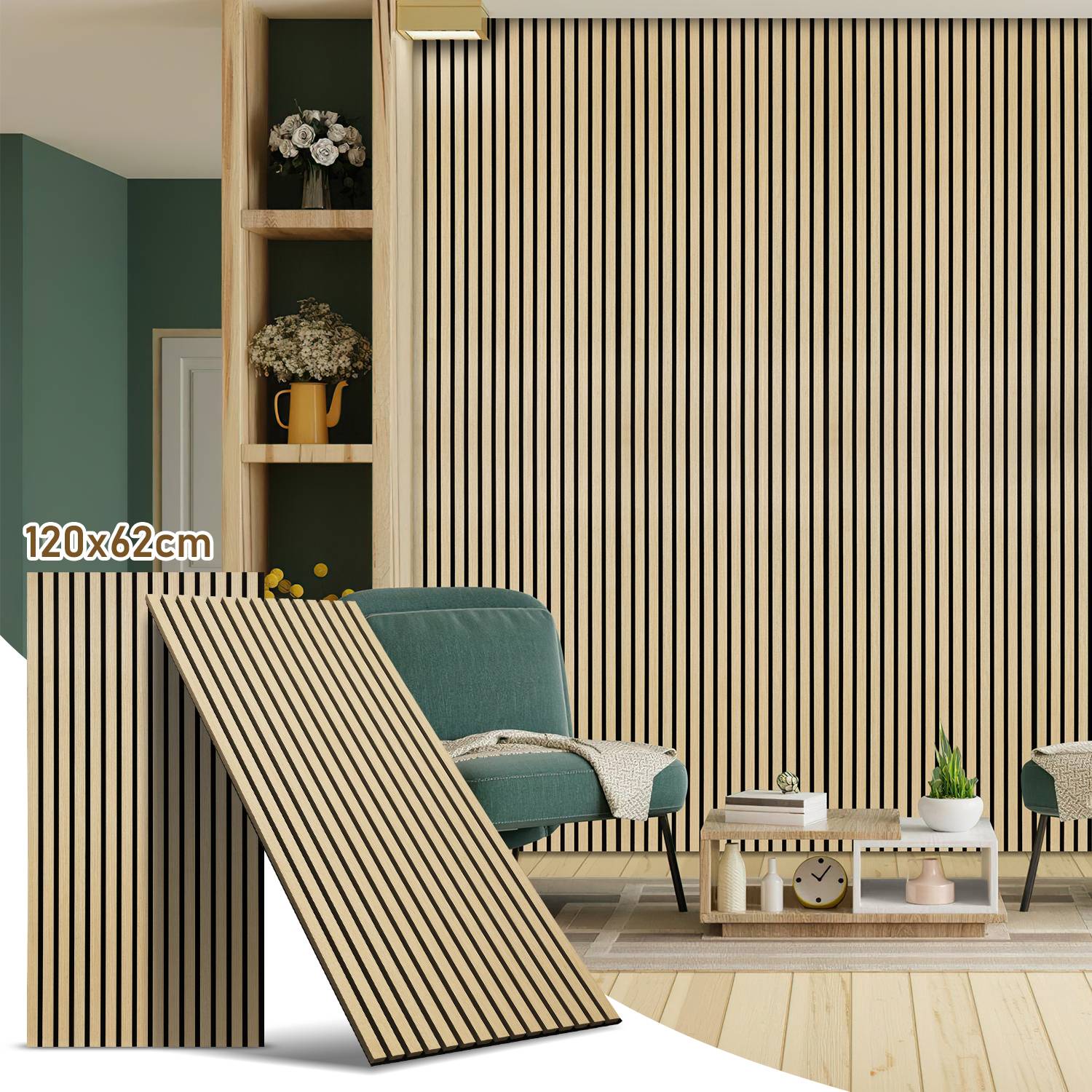 Akustikpaneel Wandpaneel Moderne Wandpaneele Akustik HolzwandHolz 1 Paneele MDF Wandpaneele 120x60x2.1cm Hölzern