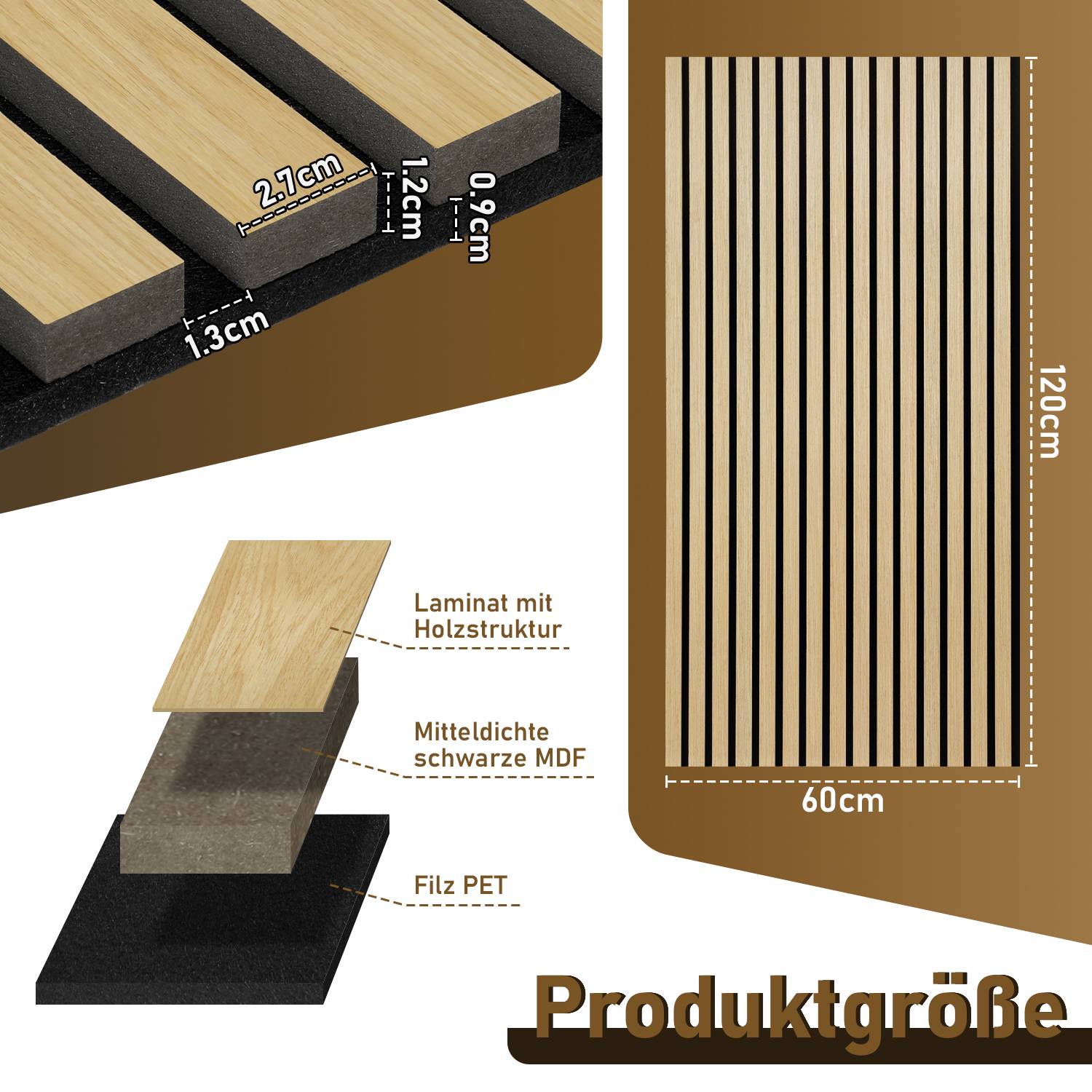 Akustikpaneel Wandpaneel Moderne Wandpaneele Akustik HolzwandHolz 2 Paneele MDF Wandpaneele 120x60x2.1cm Hölzern