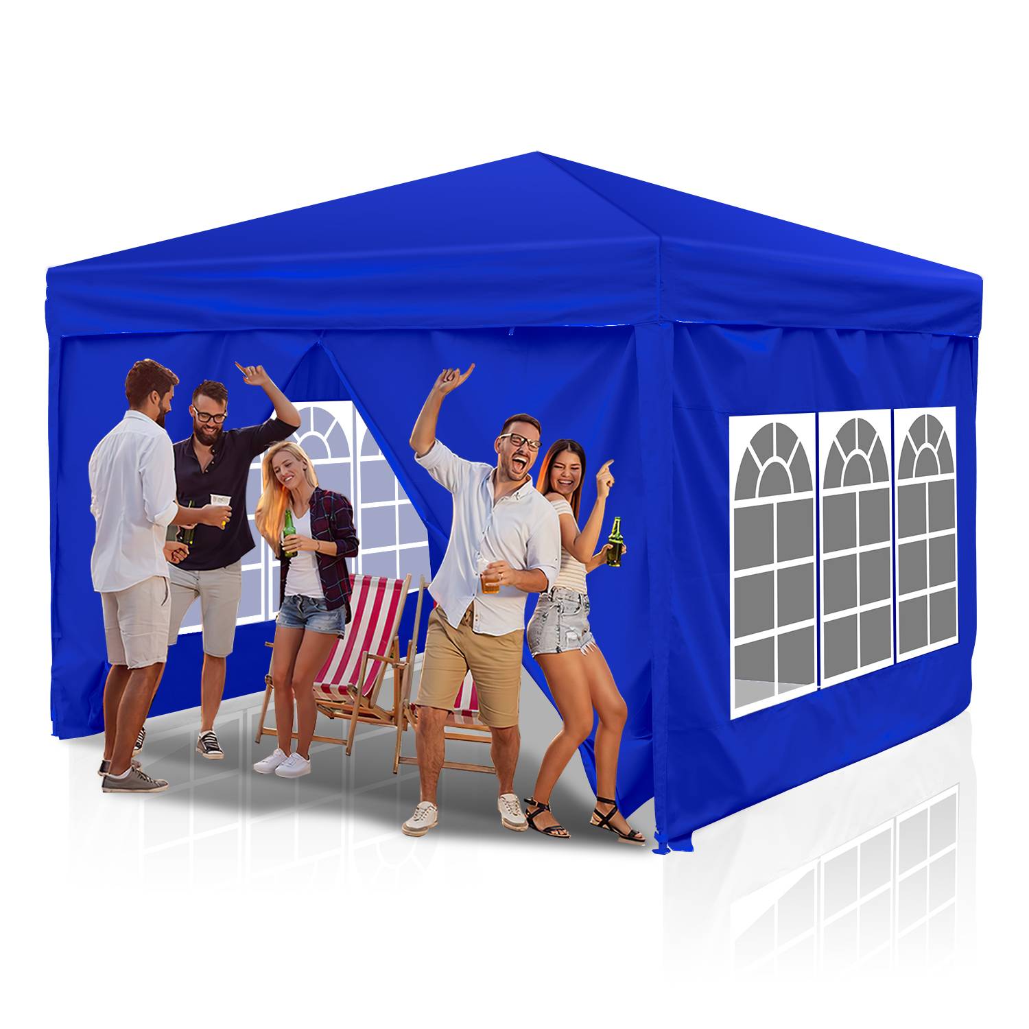 Faltpavillon 3 x 3m Pavillon Faltbar Gartenzelt, UV-Schutz 50+ Pavillons & Partyzelte Festzelt mit 4 Seiten Blau