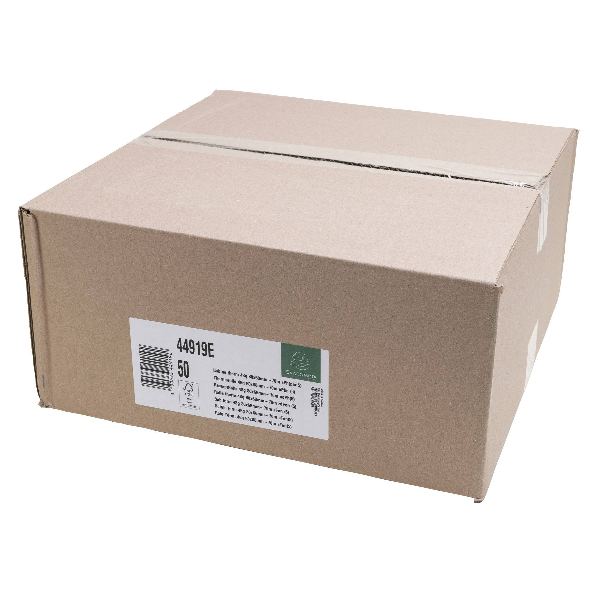 Exacompta 50x Thermorolle Kasse 80mm x 70m, 1-lagig, 48g, phenolfrei Weiß 44919E