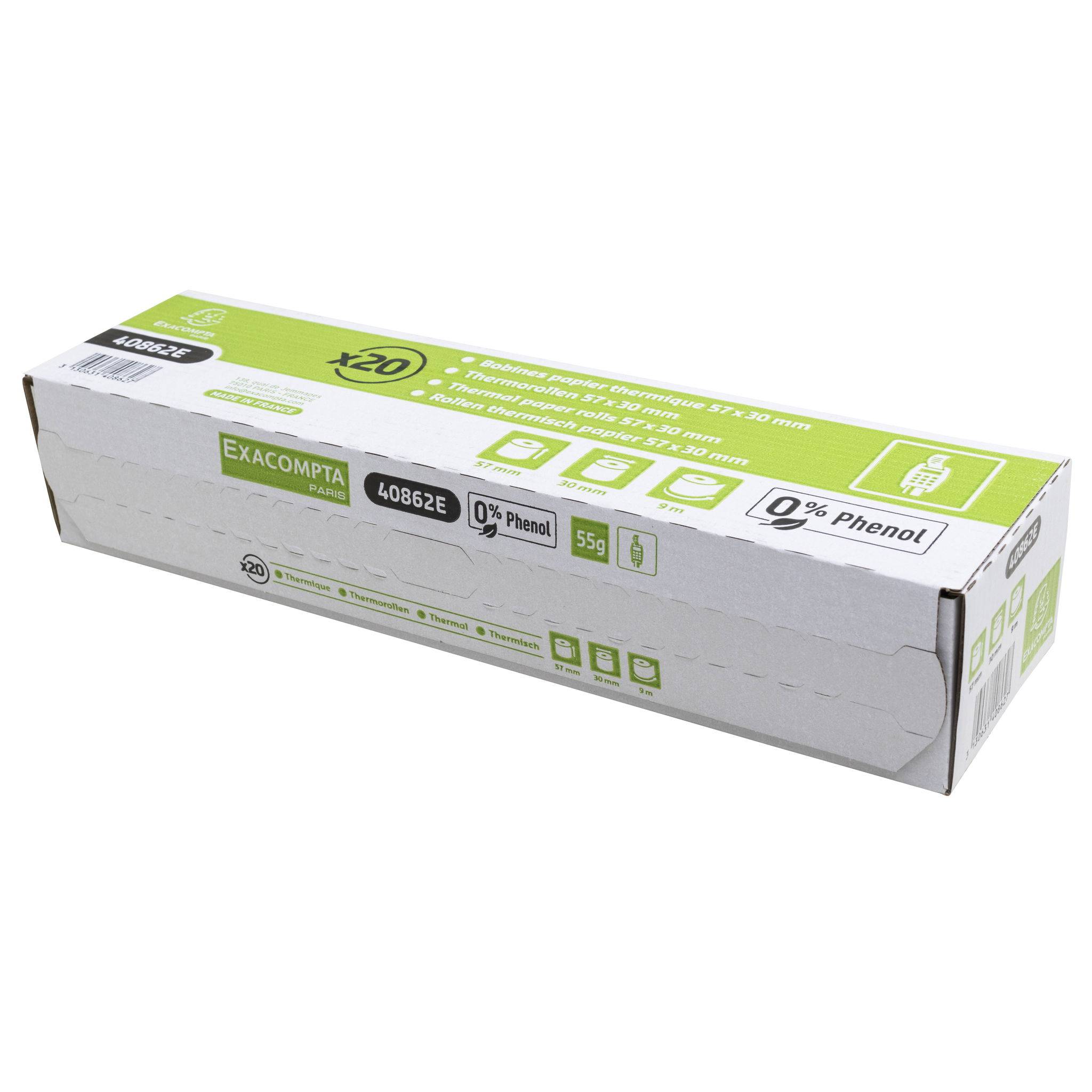 Exacompta 120x Thermorolle EC, 57mm x 9m 1-lagig 55g phenolfrei - Weiß - 40862E