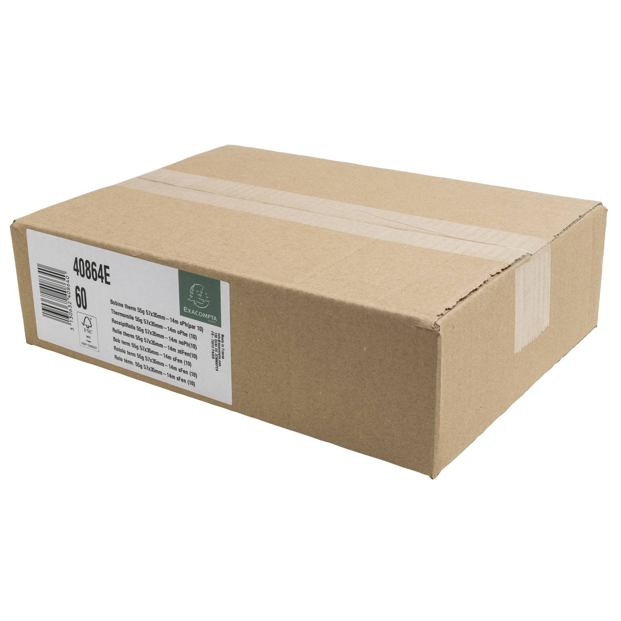 Exacompta 60x Thermorolle EC 57mm x 14m, 1-lagig 55g, phenolfrei - Weiß - 40864E