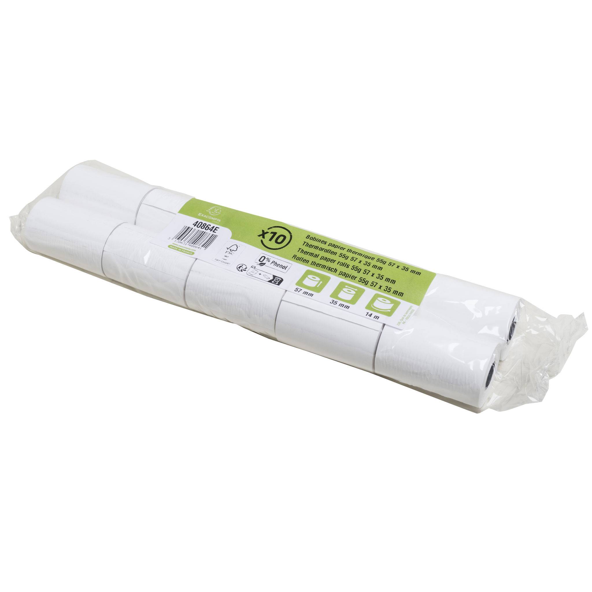 Exacompta 60x Thermorolle EC 57mm x 14m, 1-lagig 55g, phenolfrei - Weiß - 40864E