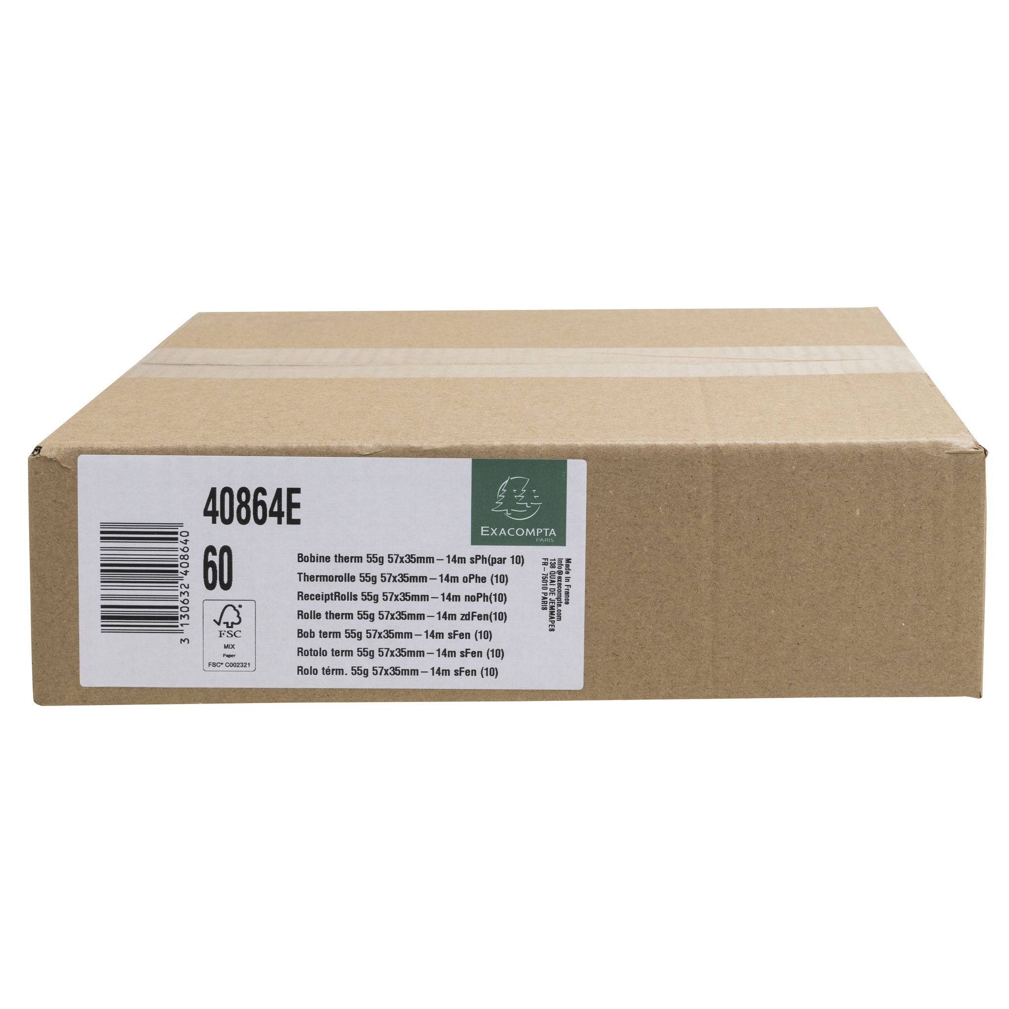 Exacompta 60x Thermorolle EC 57mm x 14m, 1-lagig 55g, phenolfrei - Weiß - 40864E