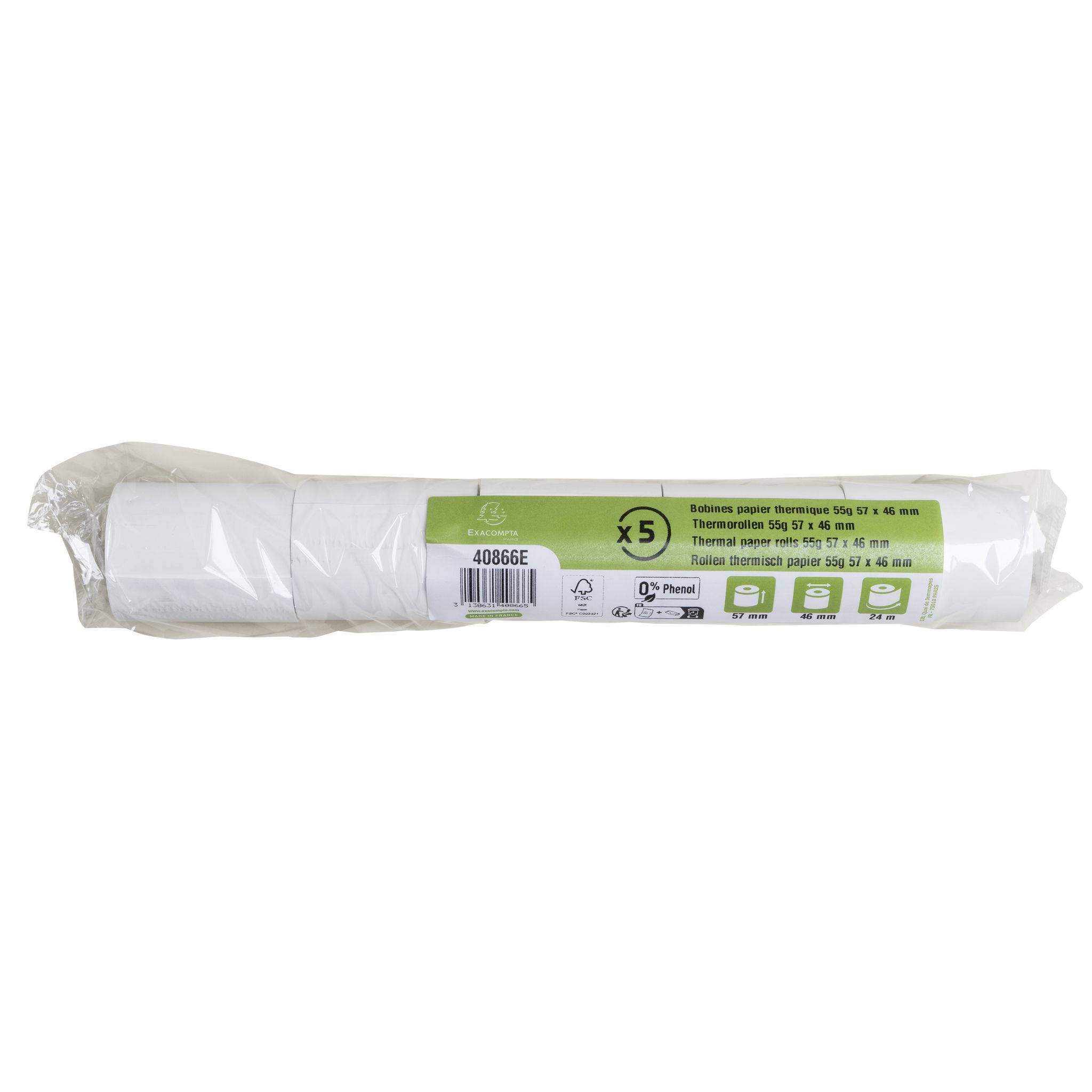 Exacompta 50x Thermorolle EC, 57mm x 24m, 1-lagig, 55g, phenolfrei - Weiß 40866E