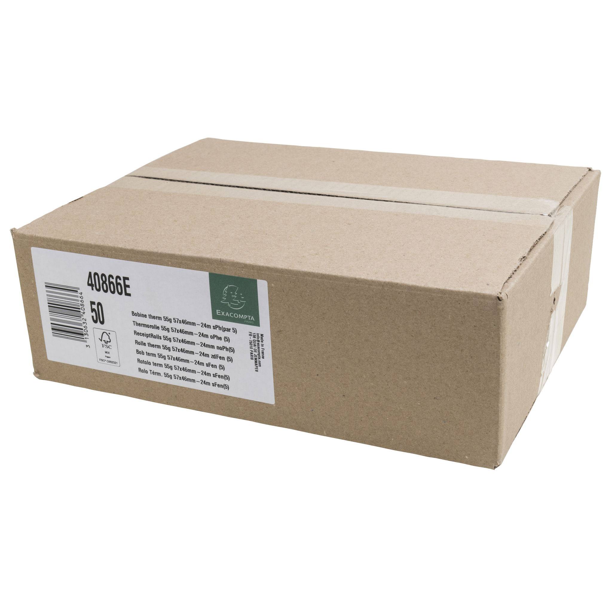 Exacompta 50x Thermorolle EC, 57mm x 24m, 1-lagig, 55g, phenolfrei - Weiß 40866E