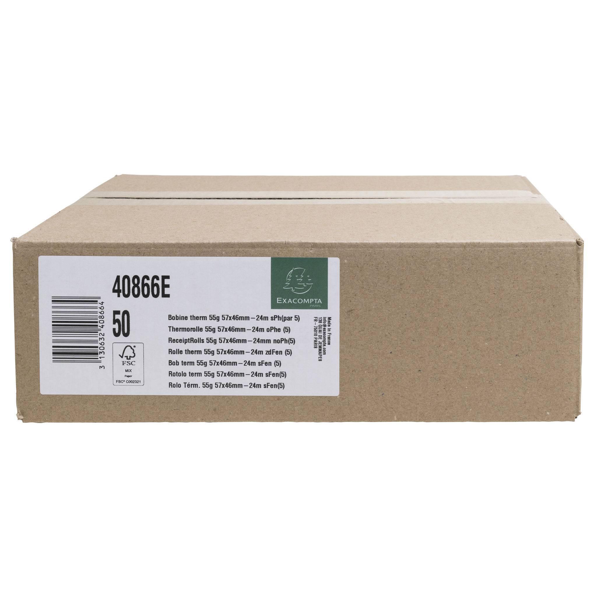 Exacompta 50x Thermorolle EC, 57mm x 24m, 1-lagig, 55g, phenolfrei - Weiß 40866E