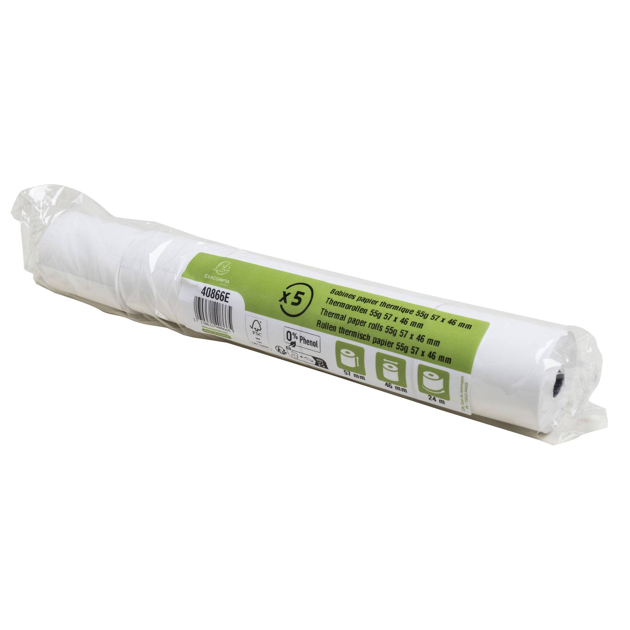 Exacompta 50x Thermorolle EC, 57mm x 24m, 1-lagig, 55g, phenolfrei - Weiß 40866E