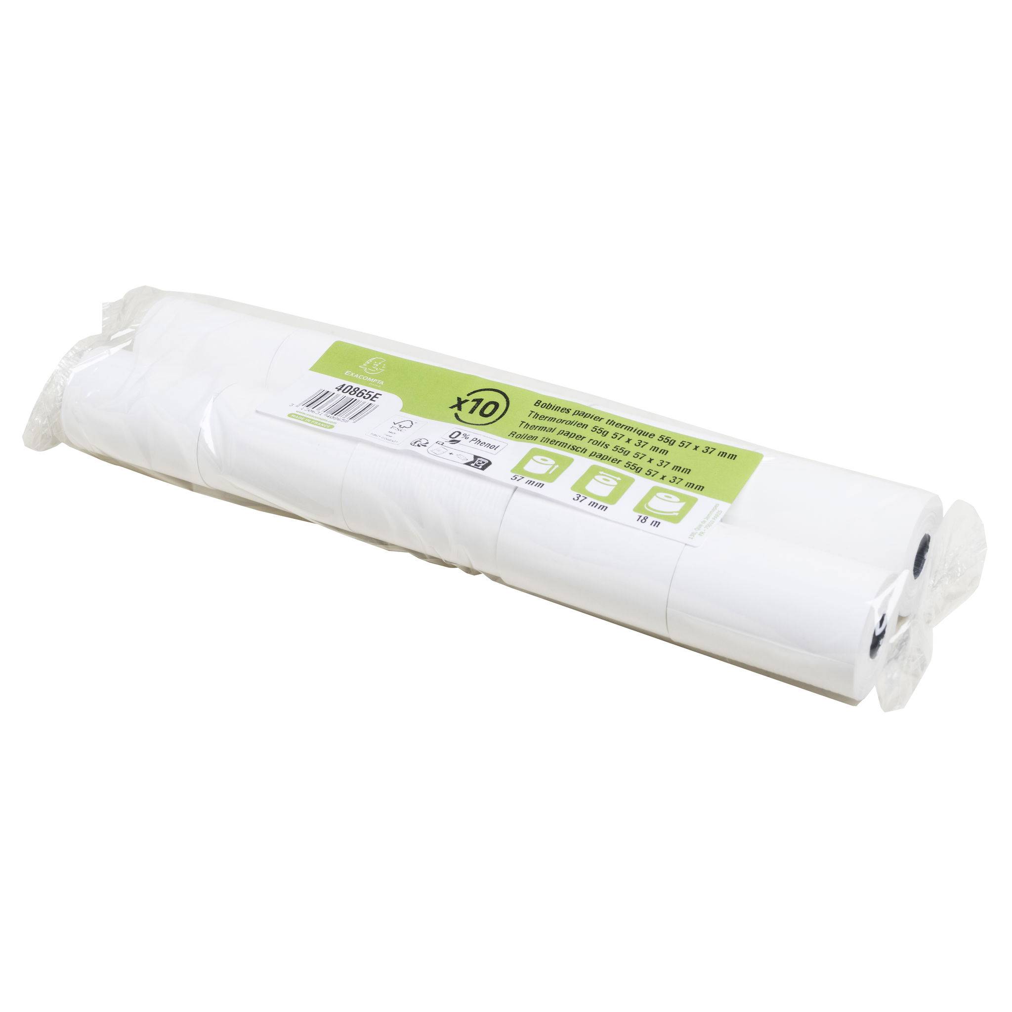 Exacompta 50x Thermorolle EC, 57mm x 18m, 1-lagig, 55g, phenolfrei - Weiß 40865E