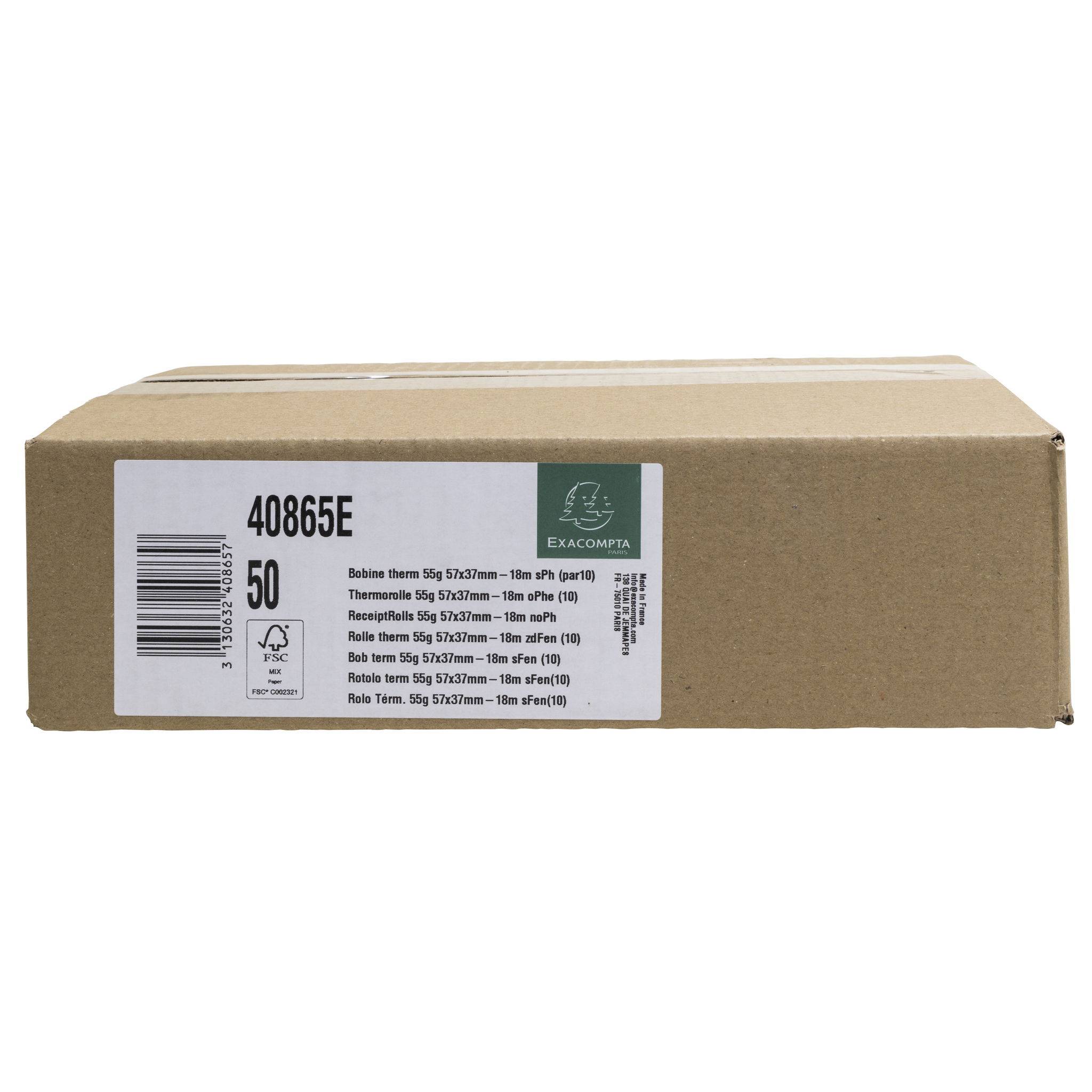 Exacompta 50x Thermorolle EC, 57mm x 18m, 1-lagig, 55g, phenolfrei - Weiß 40865E