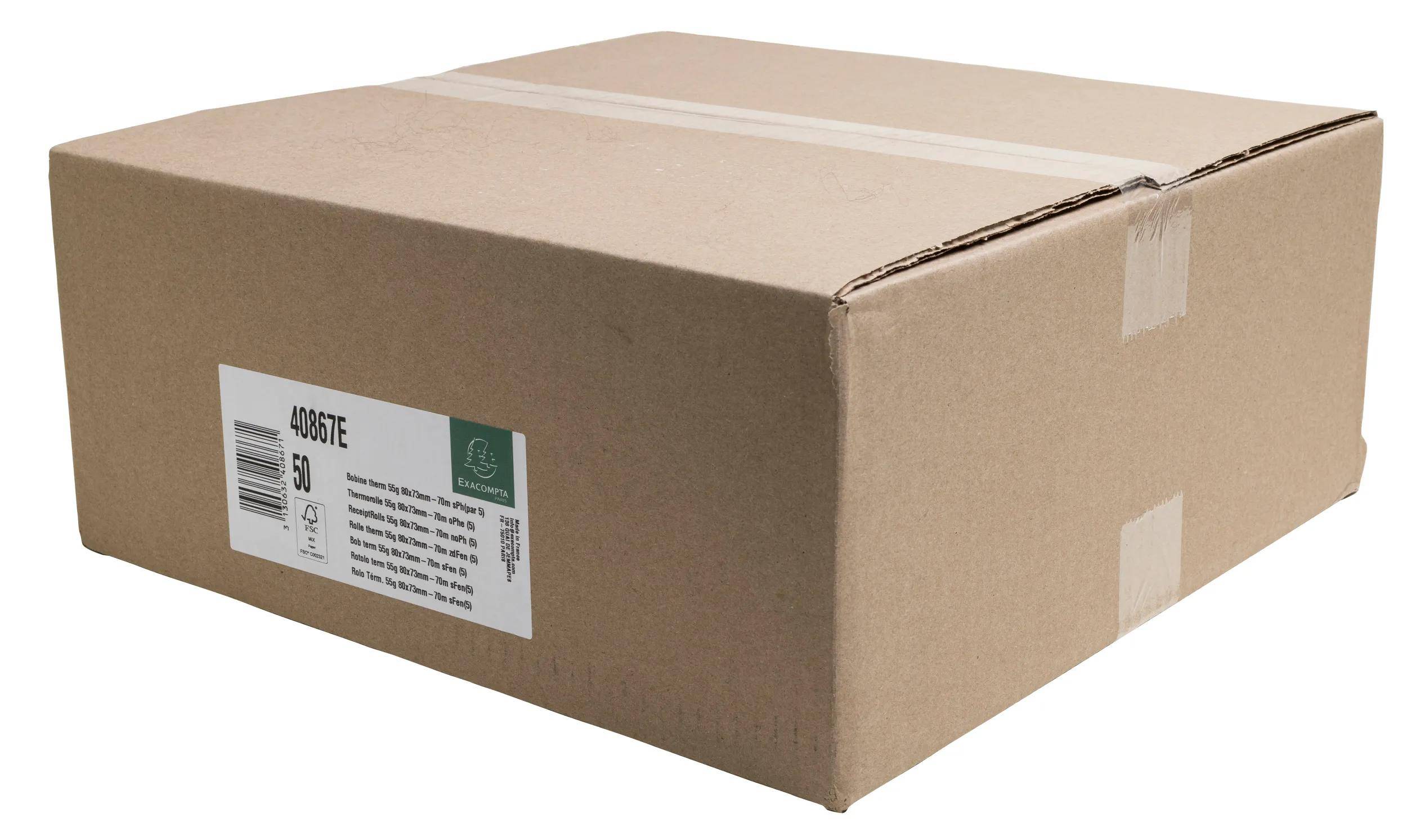 Exacompta 50x Thermorolle Kasse 80mm x 70m, 1-lagig, 55g, phenolfrei Weiß 40867E