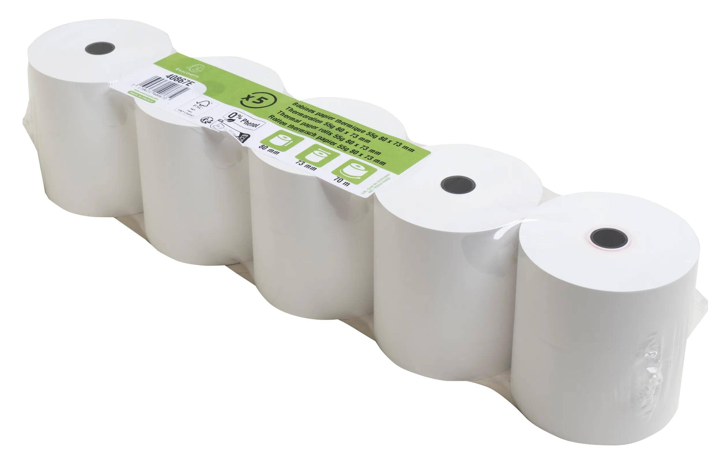 Exacompta 50x Thermorolle Kasse 80mm x 70m, 1-lagig, 55g, phenolfrei Weiß 40867E