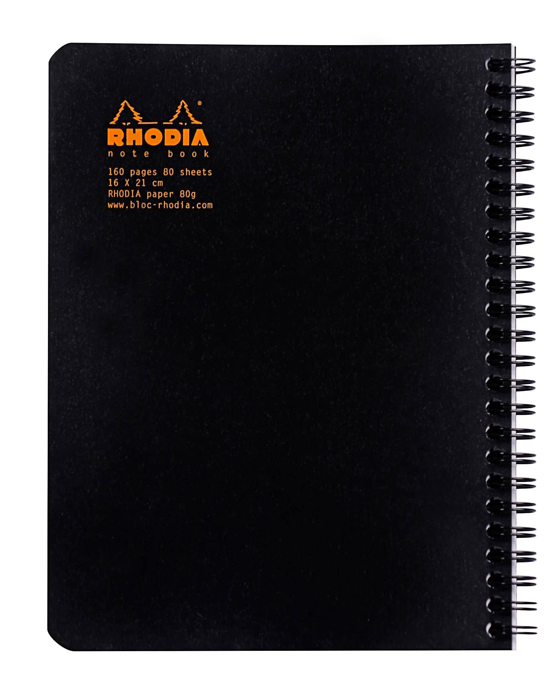 Rhodia 5x Notebook mit Doppelspirale A5+ 16x21cm 80Bl Dot-Lin. Schwarz 193439C