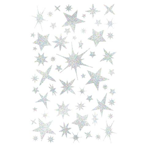 Mandarine Initial, 20 Stickerbogen 10,5x16cm, holografisch, Sterne Silber AE238C