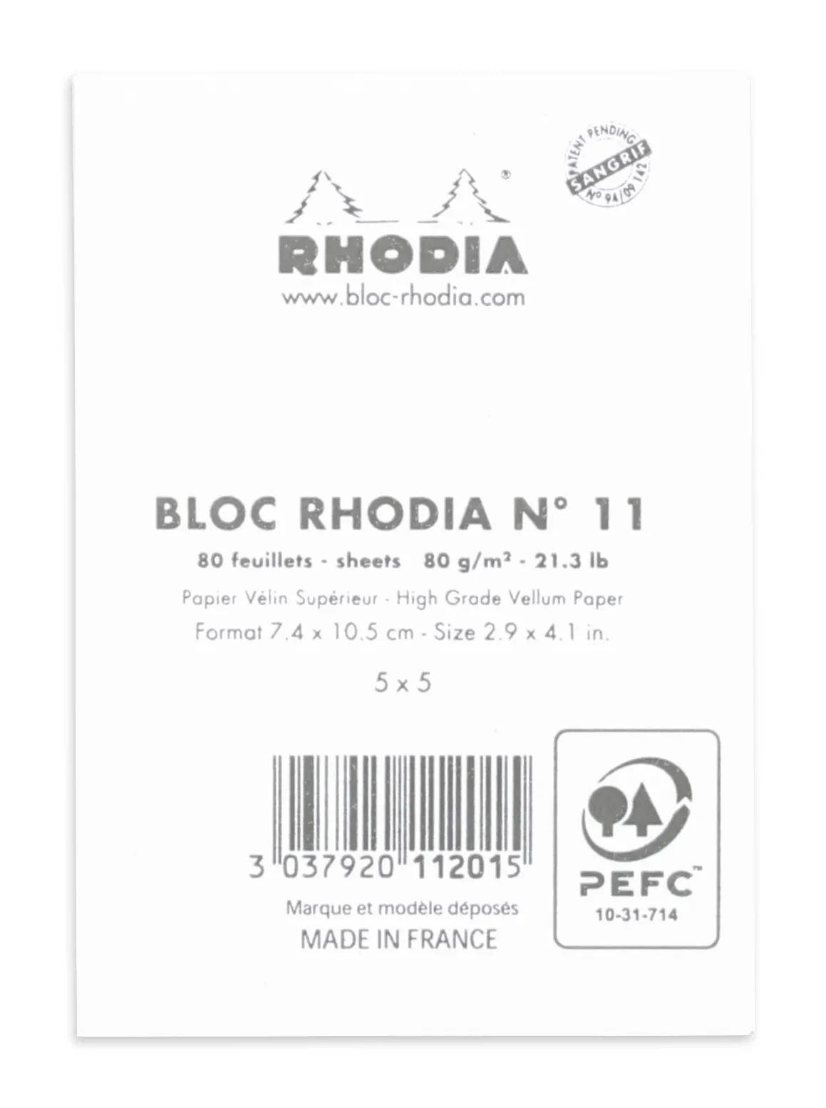 Rhodia 10x Gehefter Notizblock Rhodia No.11 A7 80 Blatt kariert 80g Weiß 11201C