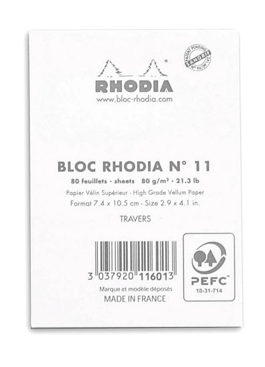 Rhodia 10x Gehefter Notizblock Rhodia No.11 A7 80 Blatt liniert 80g Weiß 11601C