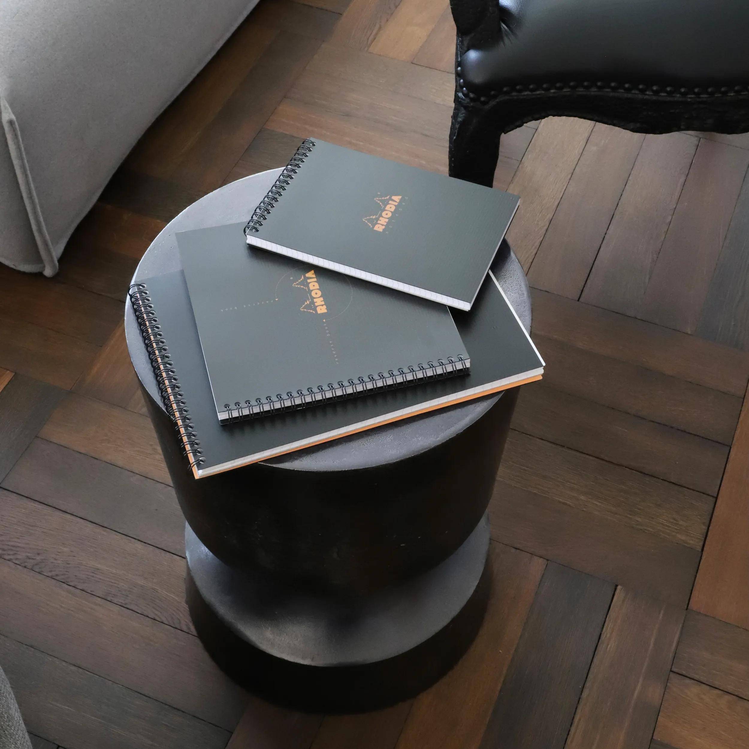 Rhodia 5x Notepad Rhodiactive A6, Spiralblock, 80 Bl kariert 90g Schwarz 13920C