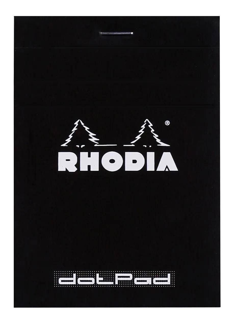 Ein weißer Notizbucheinband von Rhodia mit dem Markennamen „RHODIA