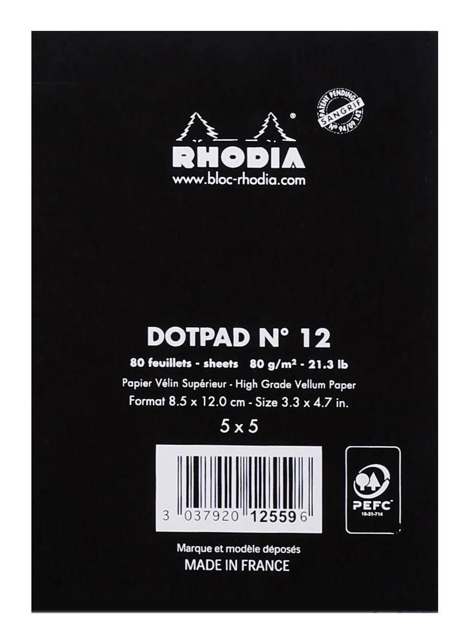 Rhodia Dotpad Nr. 12: 80 Blatt, 80 g/m² Vellumpapier, Größe 3,3 x 4,7 Zoll. PEFC-zertifiziert.