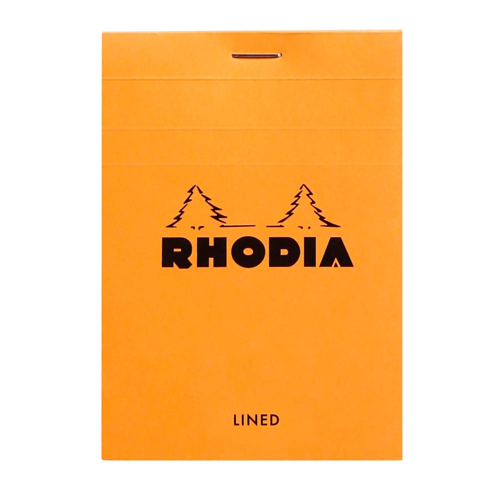 Oranges Notizbuch mit dem Wort „RHODIA