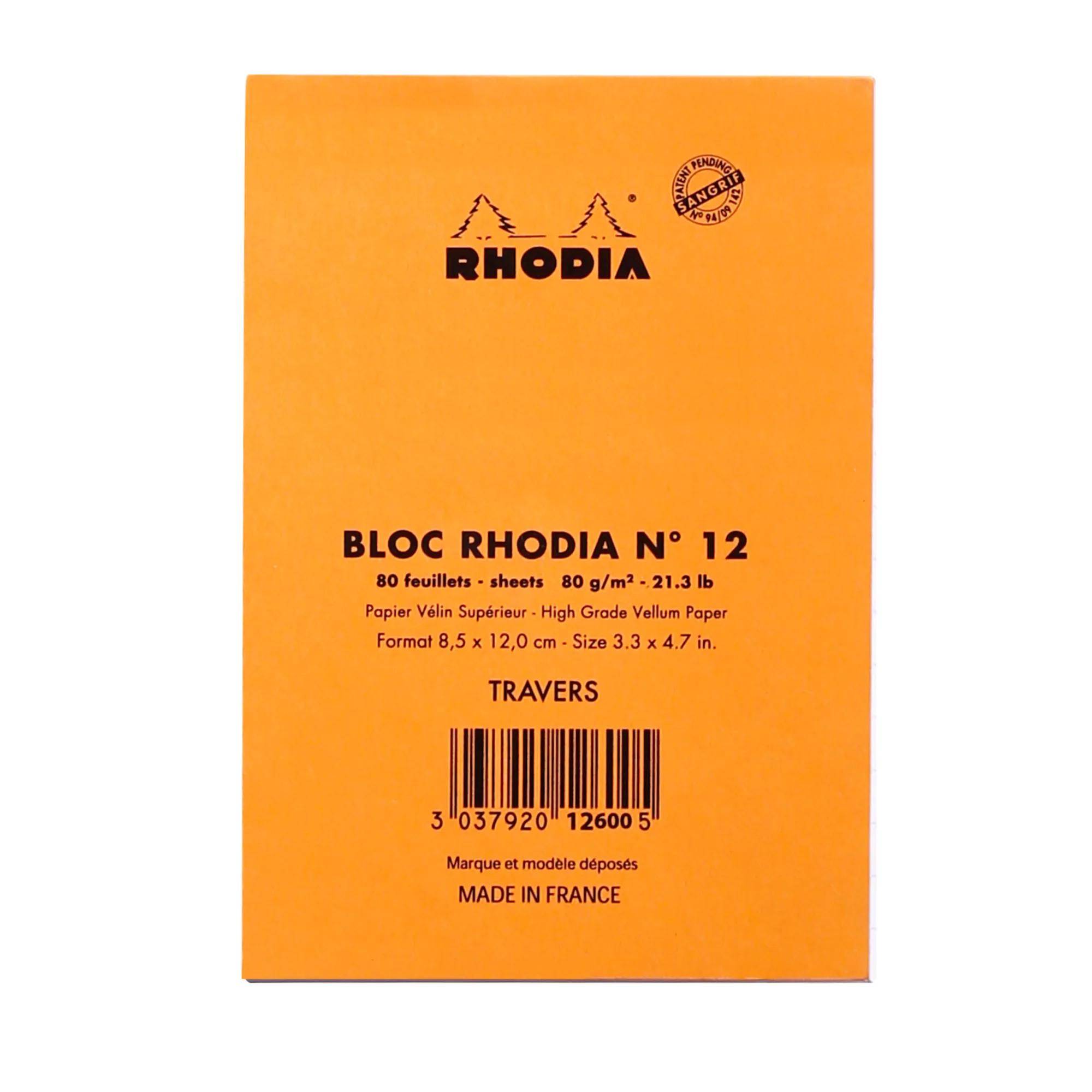 Rhodia 10x Gehefter Notizblock No.12 8,5x12cm 80 Bl liniert 80g Orange 12600C