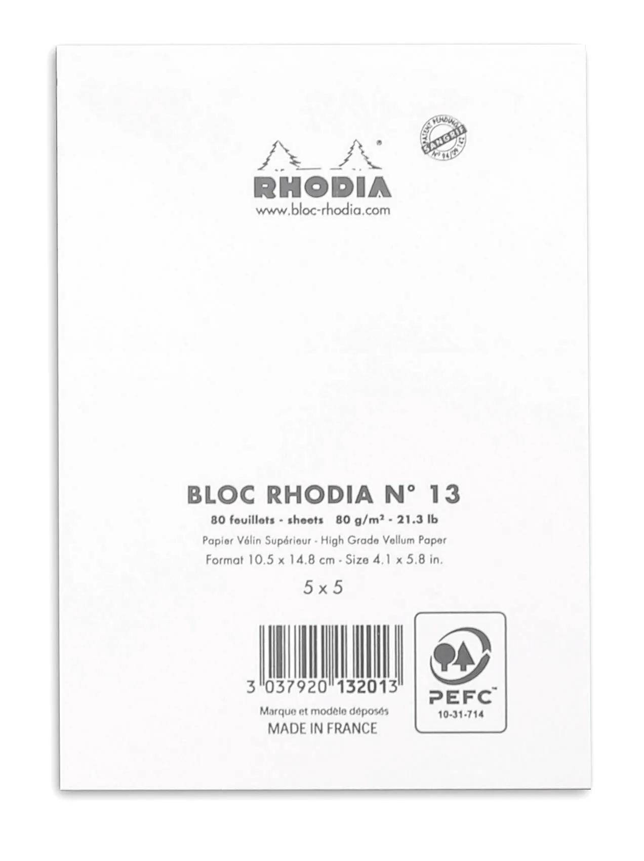Rhodia 10x Gehefter Notizblock Rhodia No.13 A6 80 Blatt kariert 80g Weiß 13201C