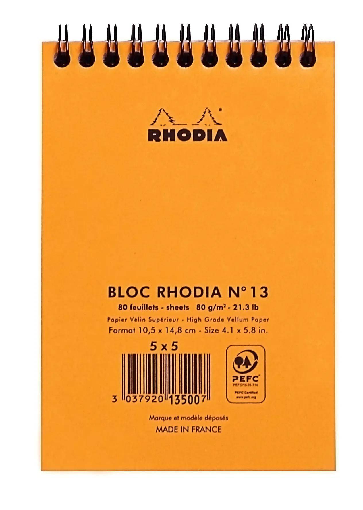 Rhodia 5x Spiralblock Rhodia Notepad A6, 80 Blatt kariert 80g - Orange 13500C