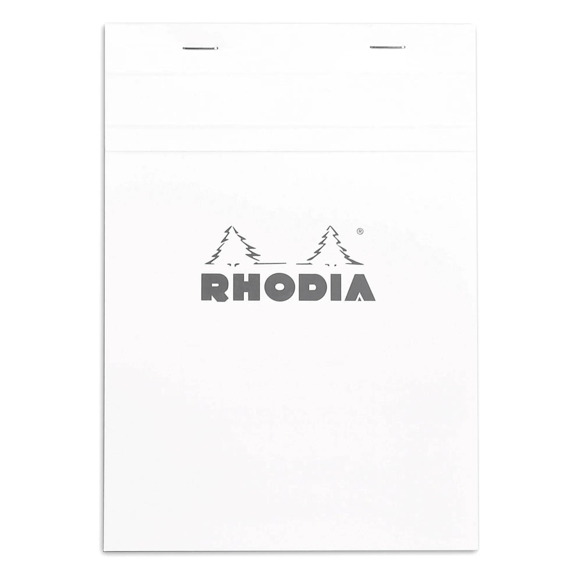 Ein weißes Notizbuch mit dem Wort „Rhodia