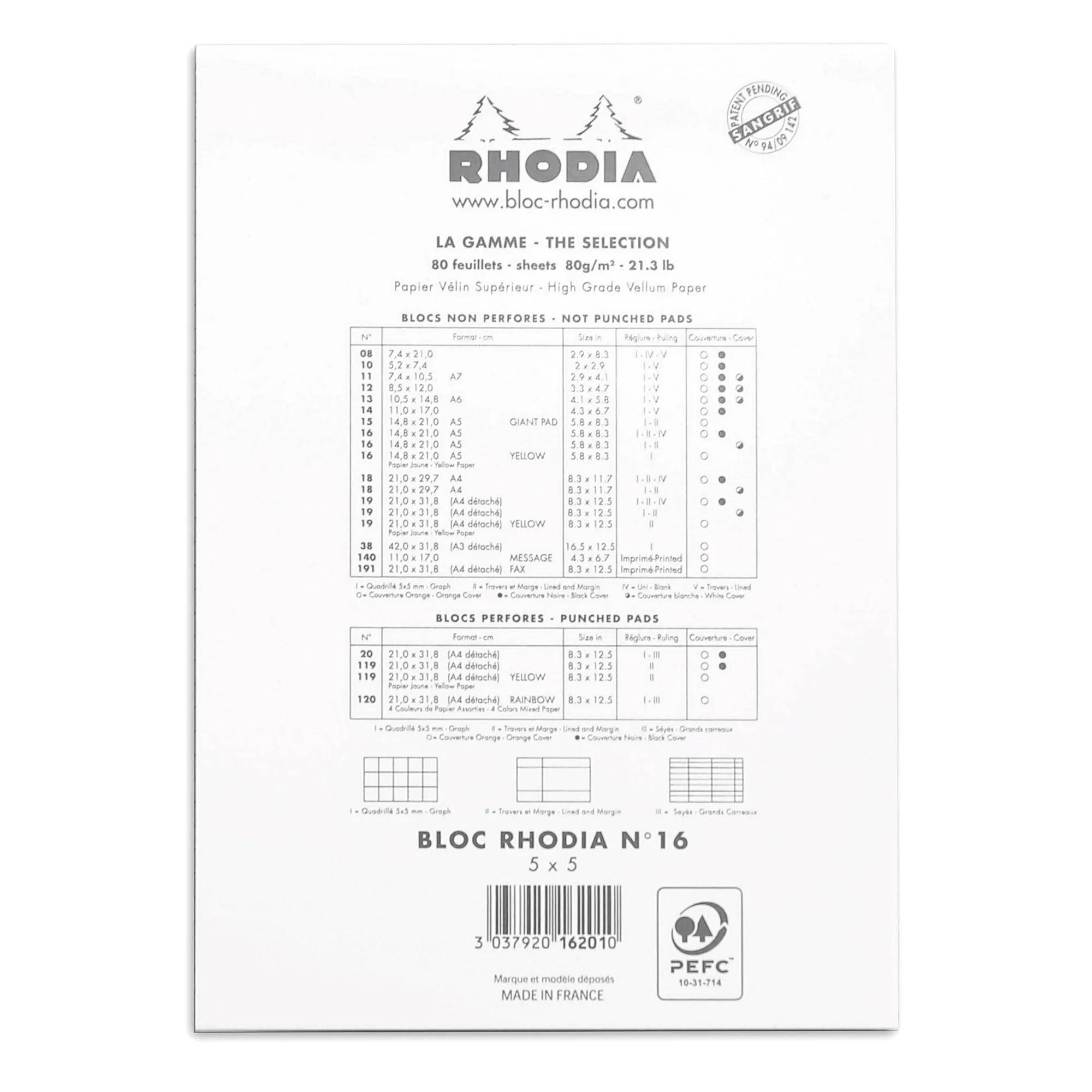 Rhodia 10x Gehefter Notizblock Rhodia No.16 A5 80 Blatt kariert 80g Weiß 16201C