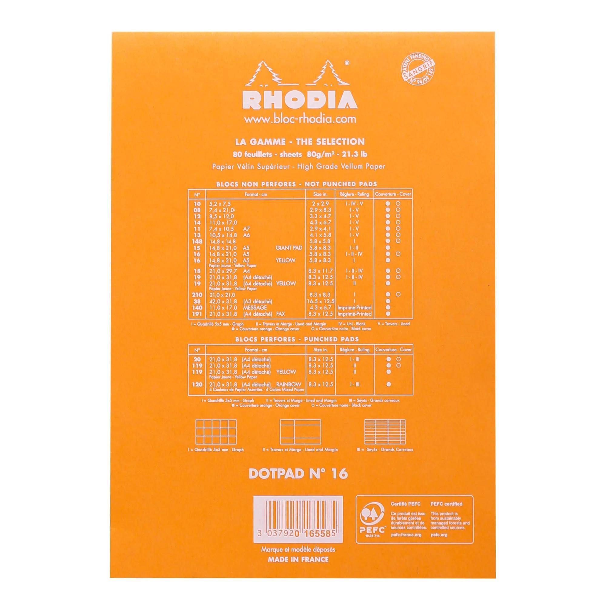 Rhodia 10x dotPad gehefter Block No.16 A5, 80 Bl dot/punktkariert Orange 16558C