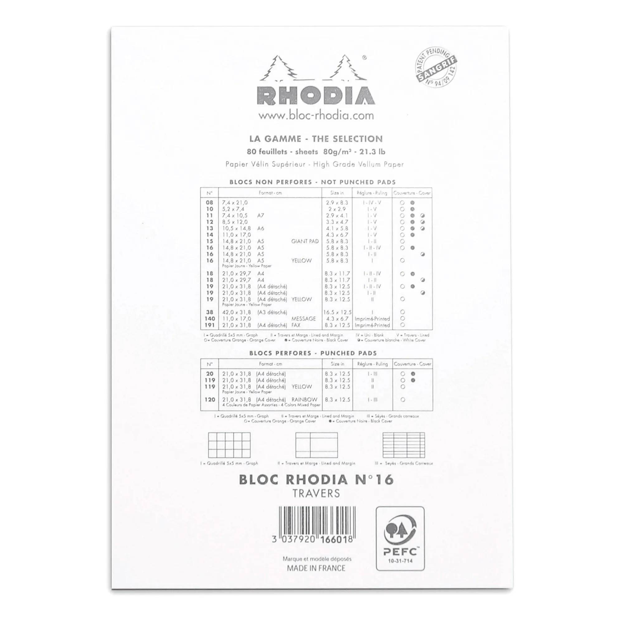 Rhodia 10x Gehefter Notizblock No.16 A5 80 Bl liniert Rand 80g Weiß 16601C