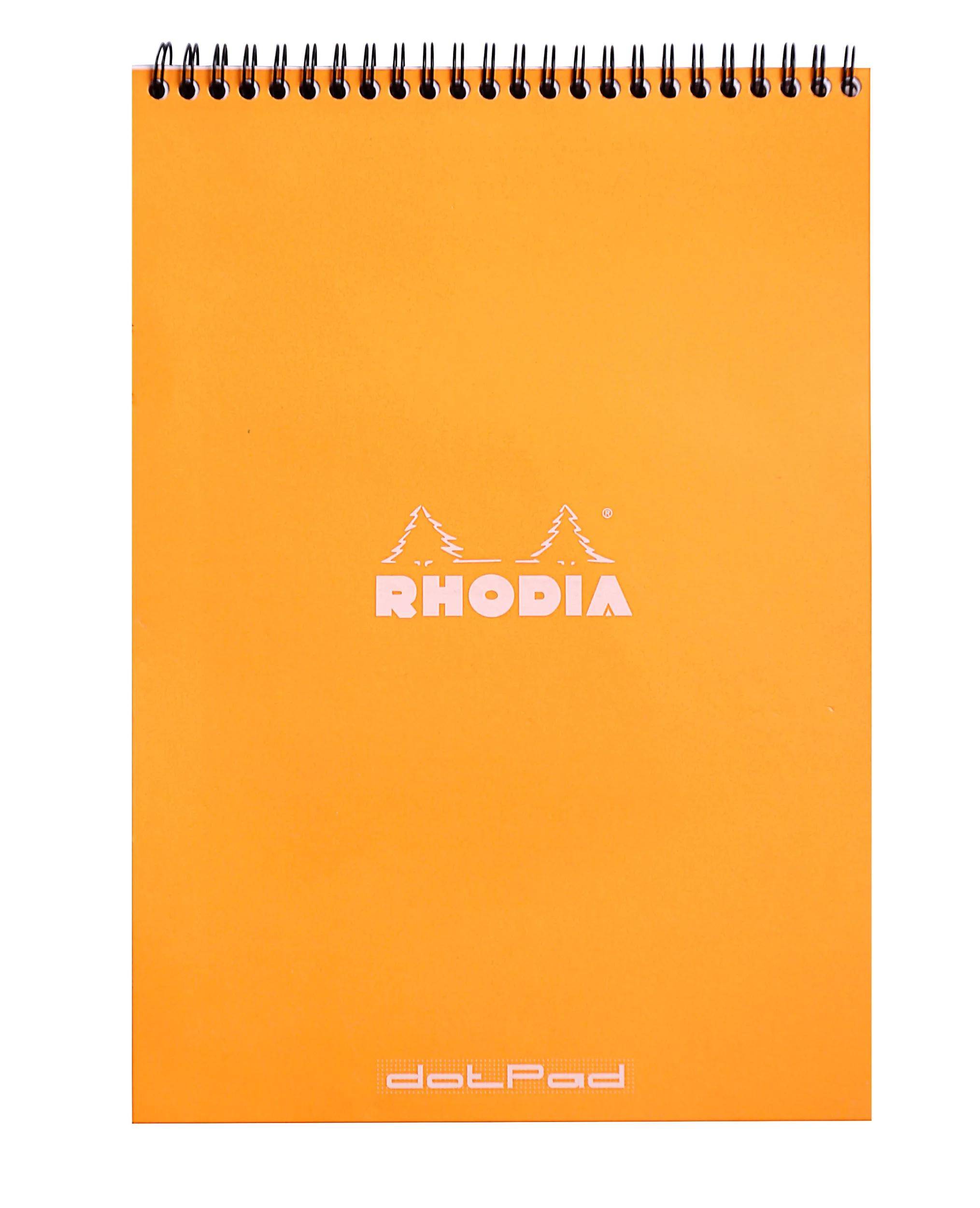 Rhodia dotPad Notizbuch mit orangefarbenem Umschlag, mit den Texten 